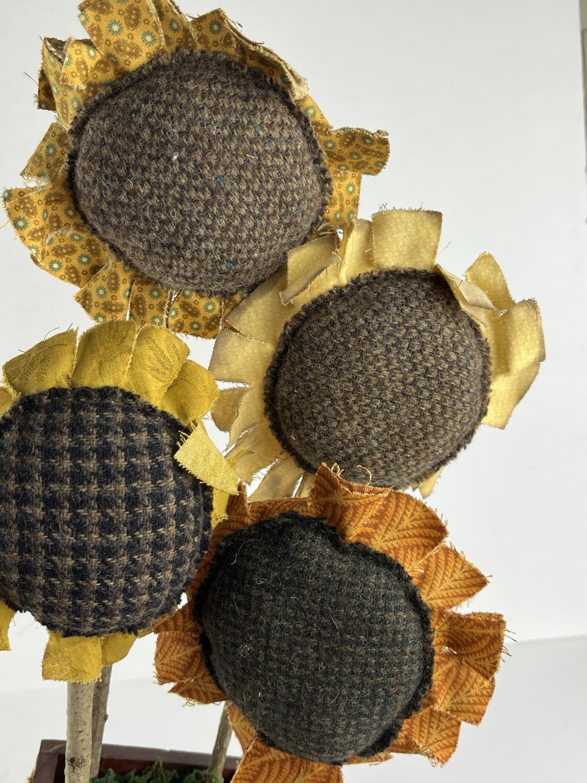 Primitive Fabric Sunflowers Wood Box Folk Art Farmhouse Rustic Cottagecore