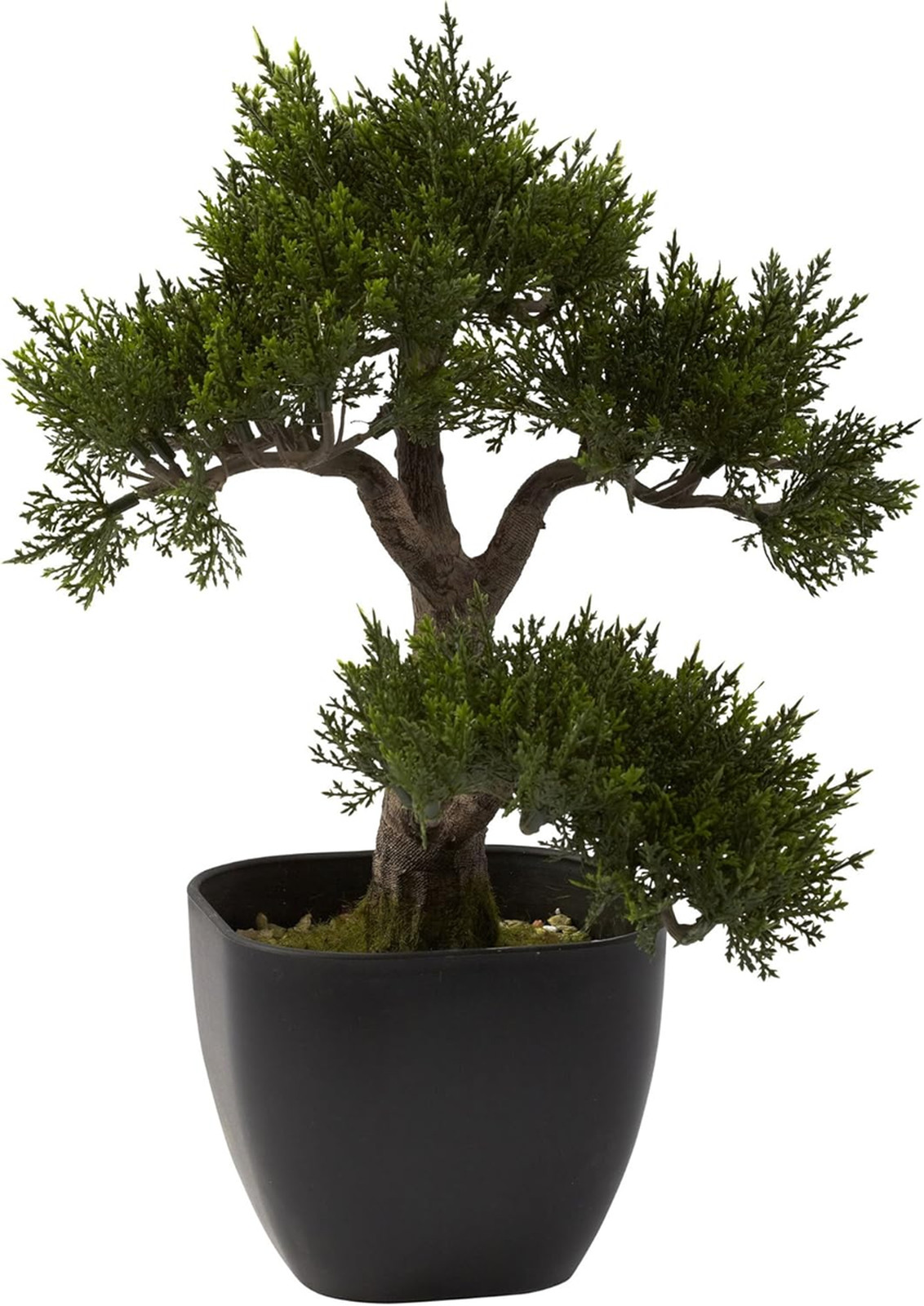 Artificial Cedar Bonsai Tree 15 Inch Green Polyester Blend Complete with Planter