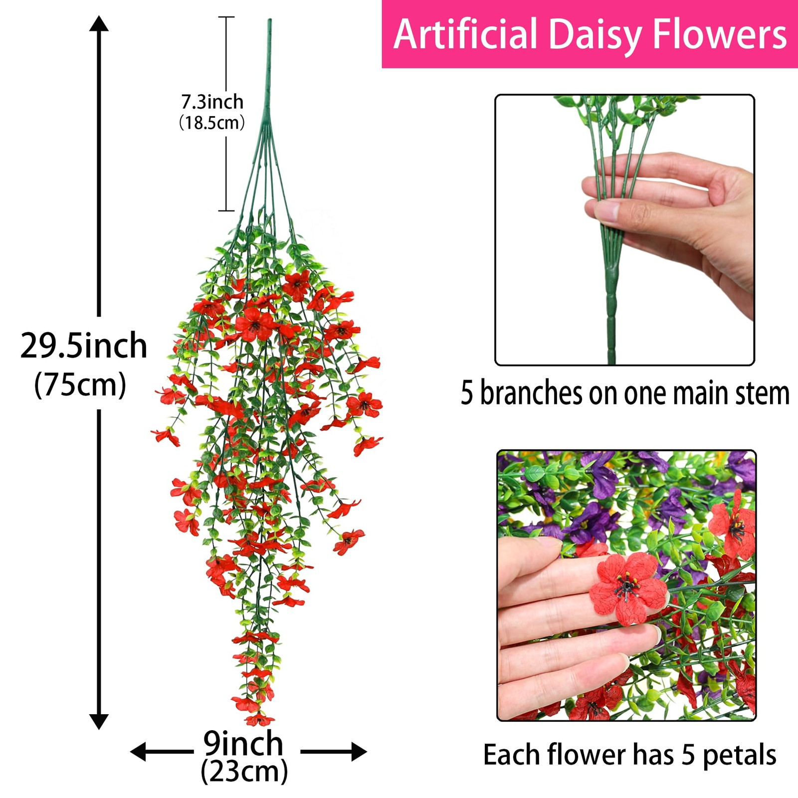 6 Pcs Artificial Hanging Flowers for Outdoor Indoor Garden Home Decoration, N…