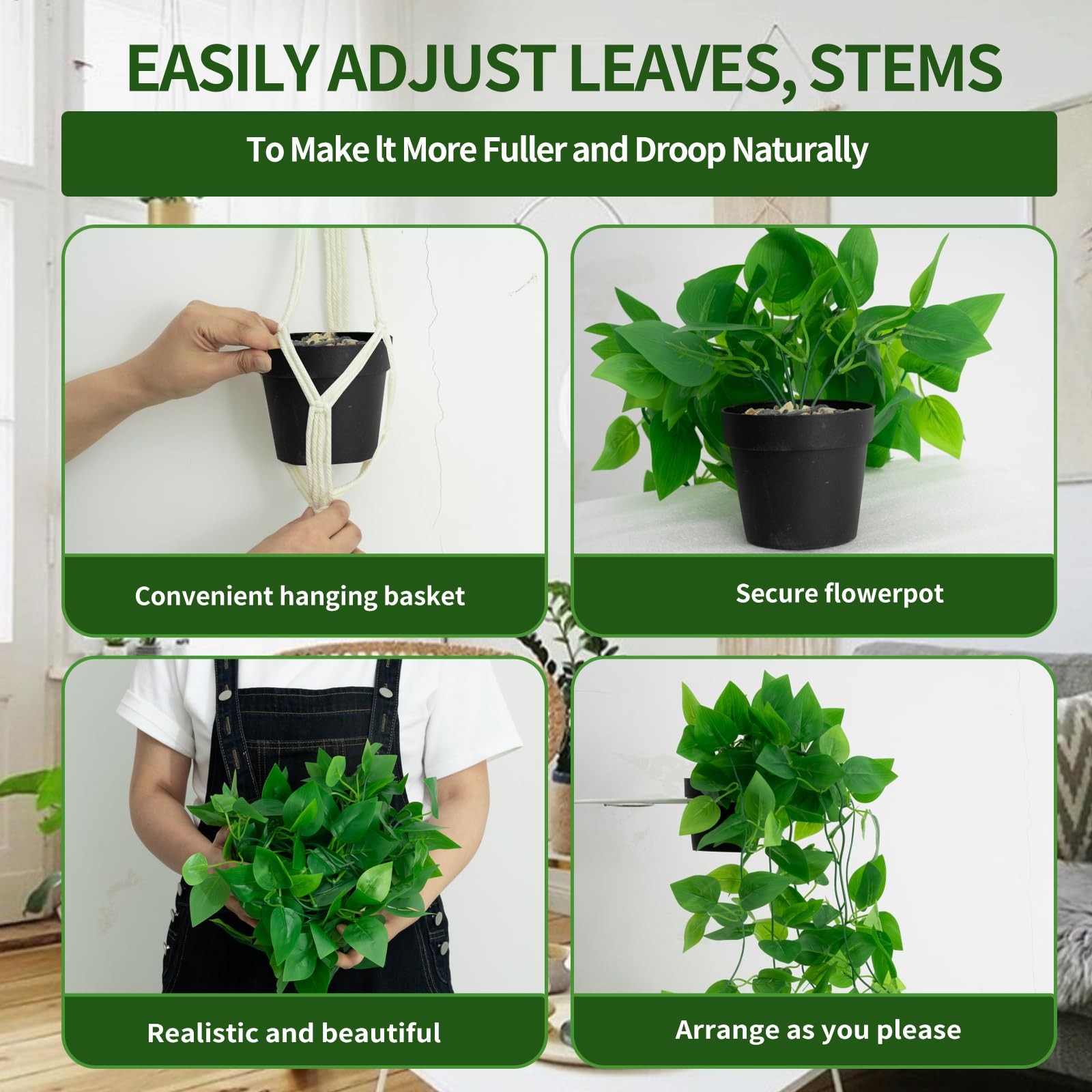 Fake Hanging Plants for Room Decor,1pcs Artificial Potted Plants Vines for Wa…