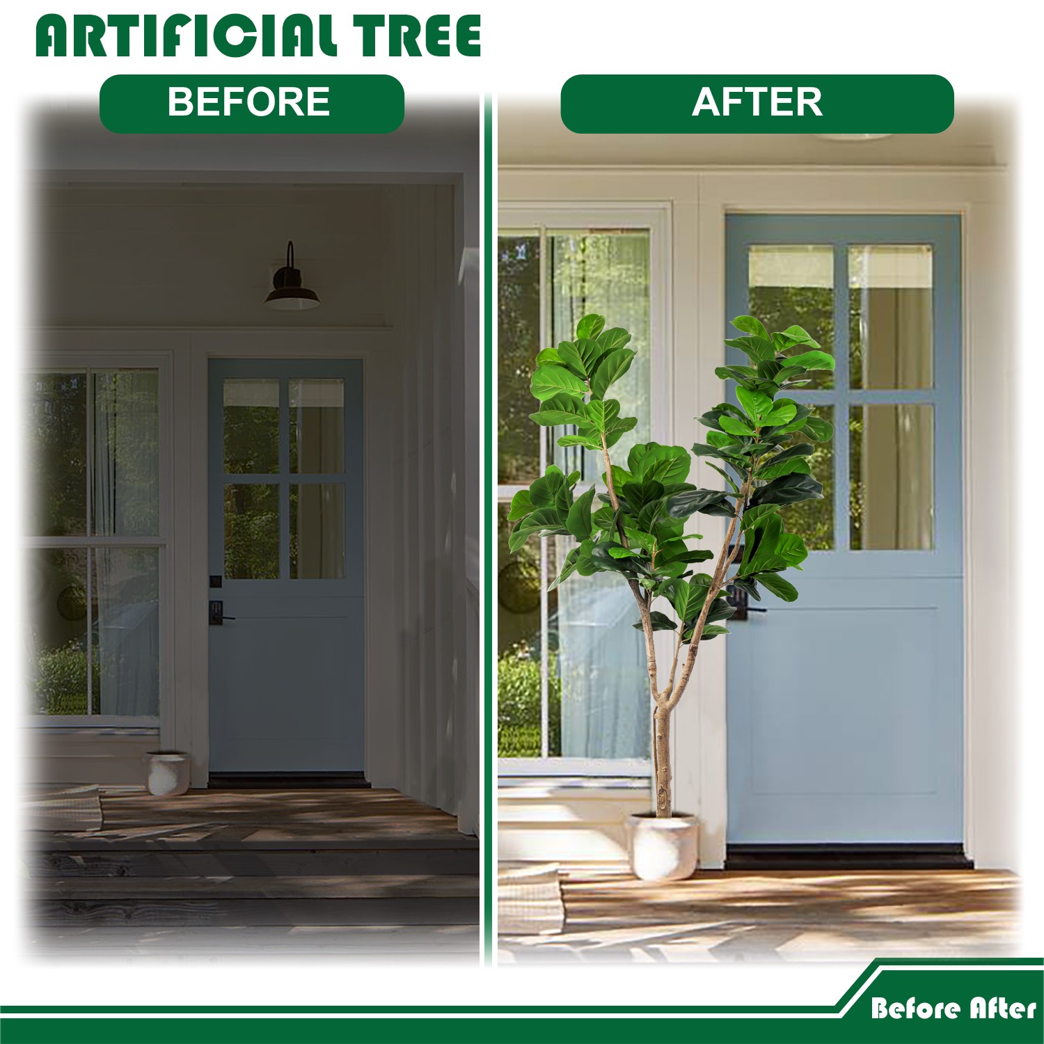5ft 6ft Artificial Fiddle Leaf Fig Tree with Plastic Pot Decor