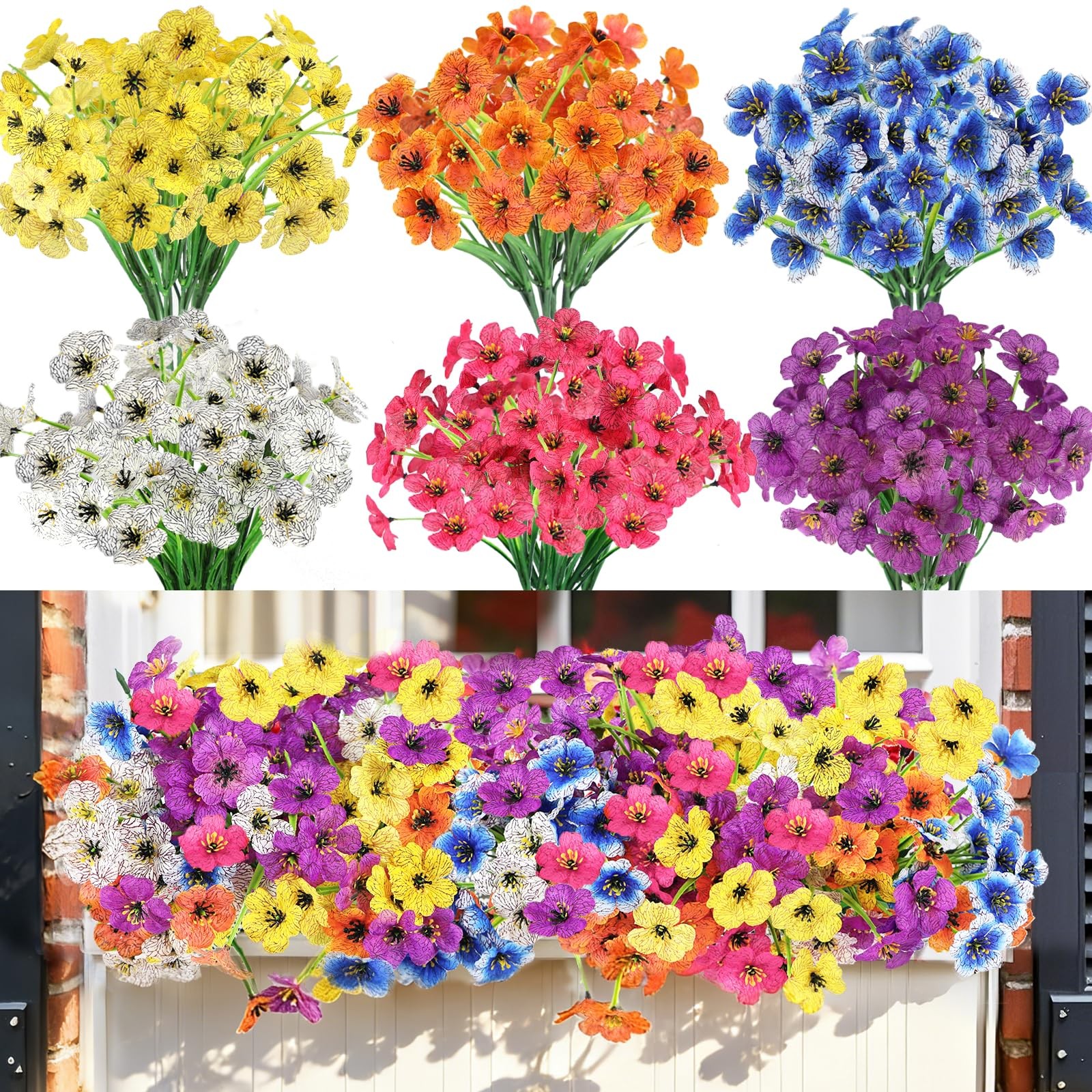 Fake Outdoor Flowers Uv-Resistant – 24 Bundles 6 Colors Realistic Artificial …