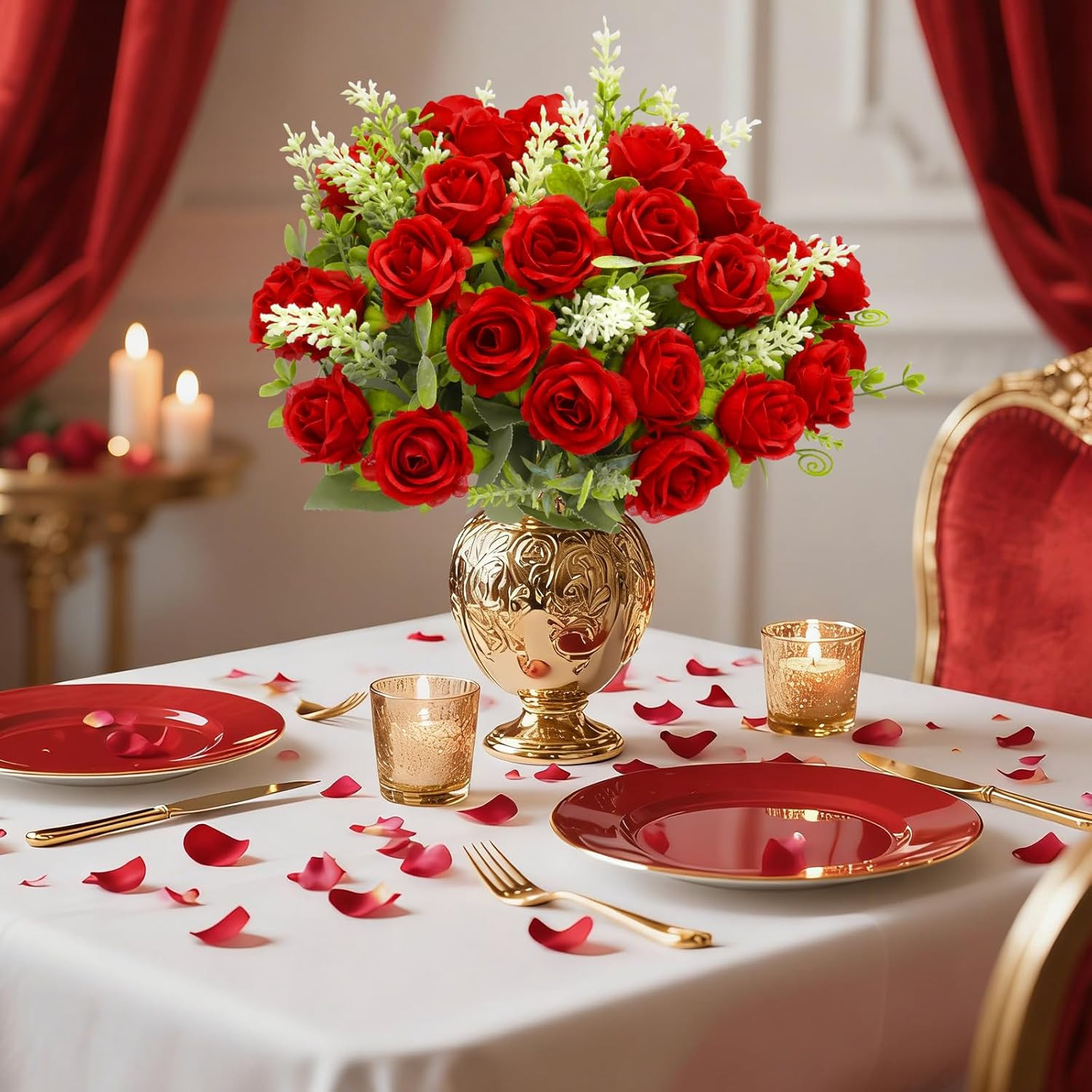 40 Heads Fake Roses Artificial Flowers for Outdoors Spring Valentines Day Decora