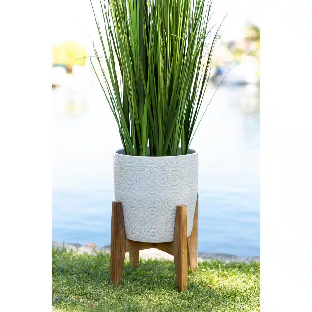 50 In. Artificial Onion Grass in 10 In. Cathdral Ceramic Pot on Stand