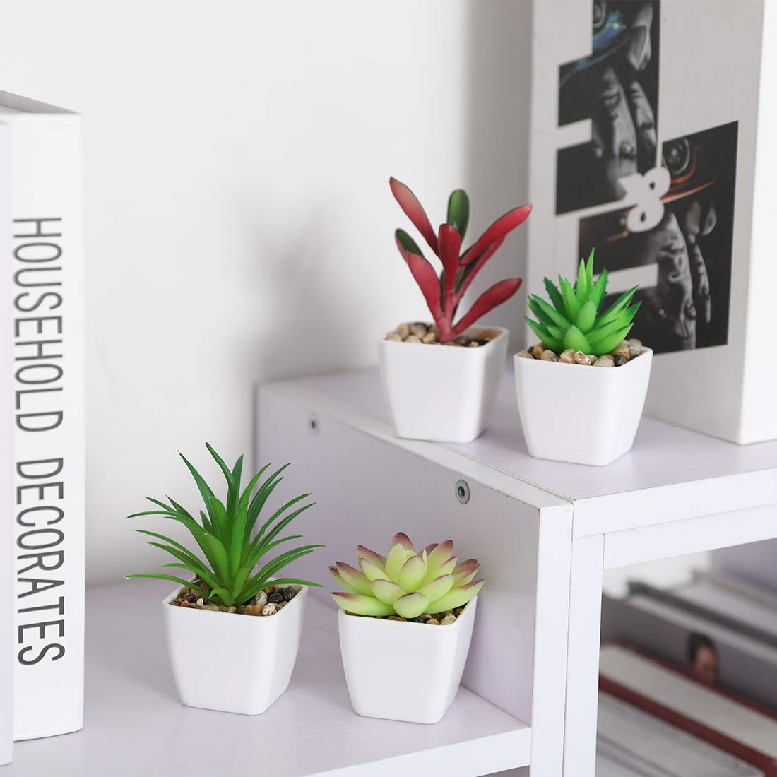 Mini Fake Plants in Small Succulents Potted Ceramic Pots Artificial Faux Asso…