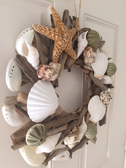 Beach Decor Handmade Seashell and Starfish Driftwood Wreath – Coastal Home Decor
