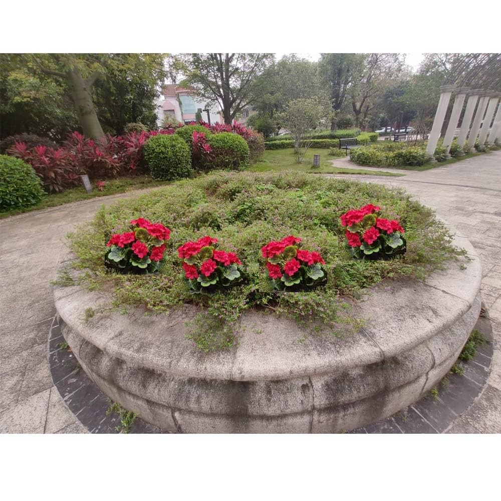 Artificial Geranium Silk Flower Bush Red 19 Inches Faux Geranium Flowers Plan.