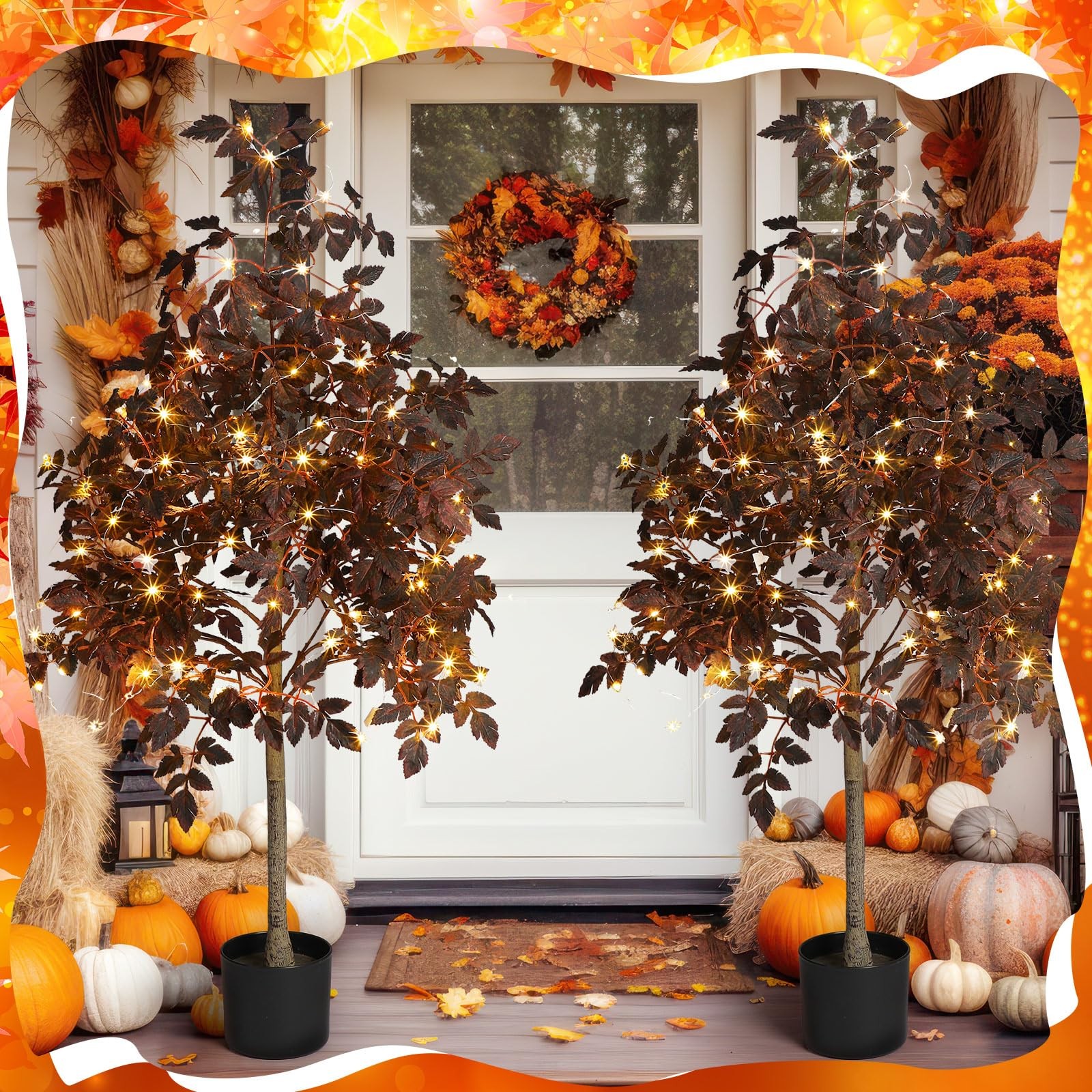 4ft Fall Plum Cimicifuga Stems Seeded Tree Artificial Thanksgiving Ficus Leaf…