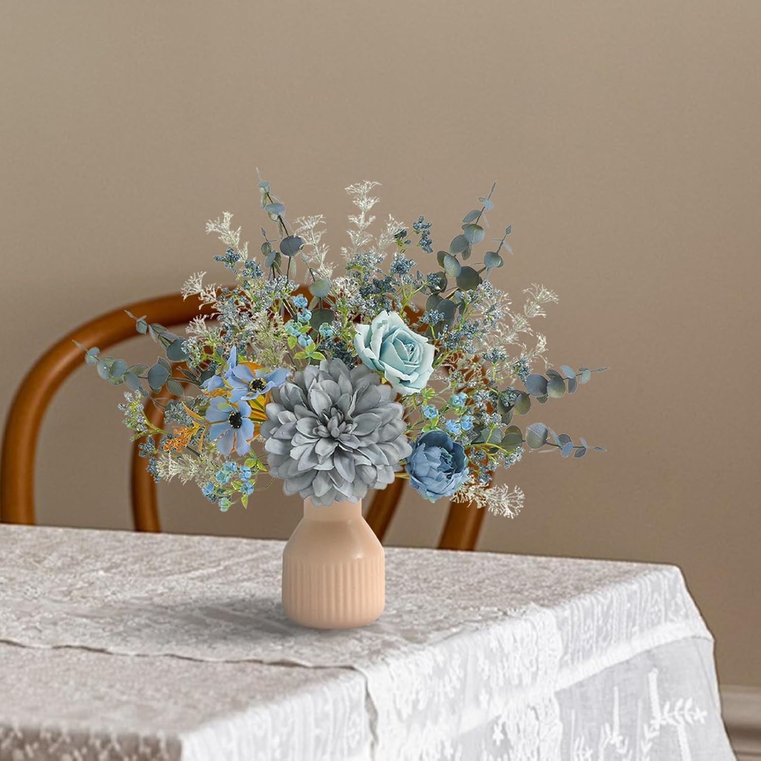 Artificial Flowers in Ceramic Vase, Brown Faux Flowers with Vase,Centerpieces Co