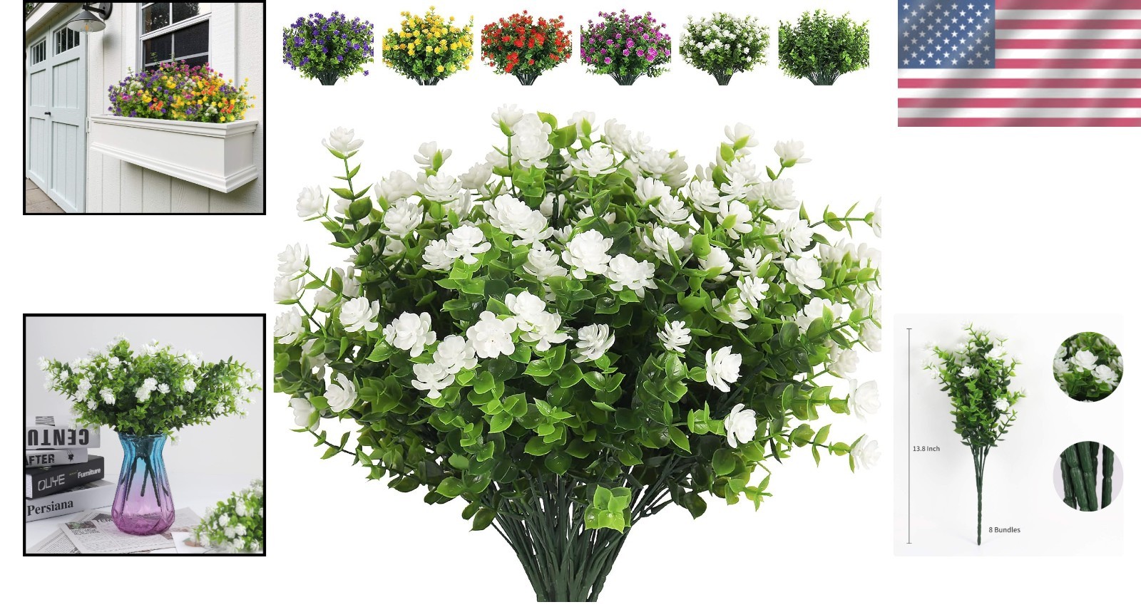 8-Piece UV Resistant Artificial Flowers – Eucalyptus Greenery for Weddings & …