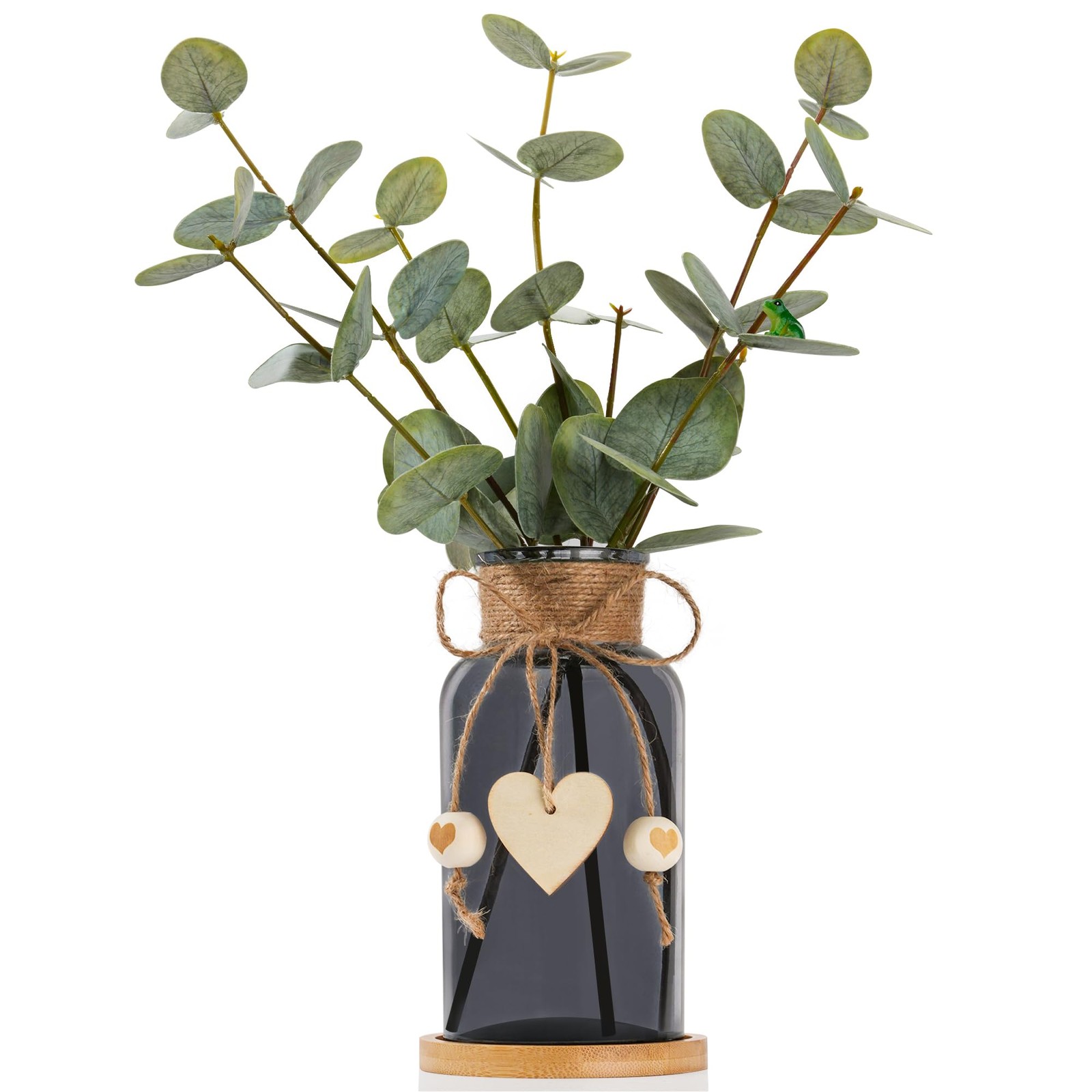 Artificial Eucalyptus Greenery Stems in Glass Vase,15″ Doule Side 3D Fake Pla…