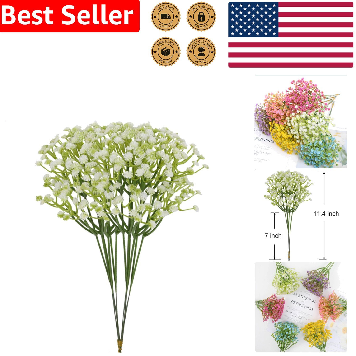 Artificial Babys Breath 12PC Plastic Faux White Flowers Wedding Home Party De…