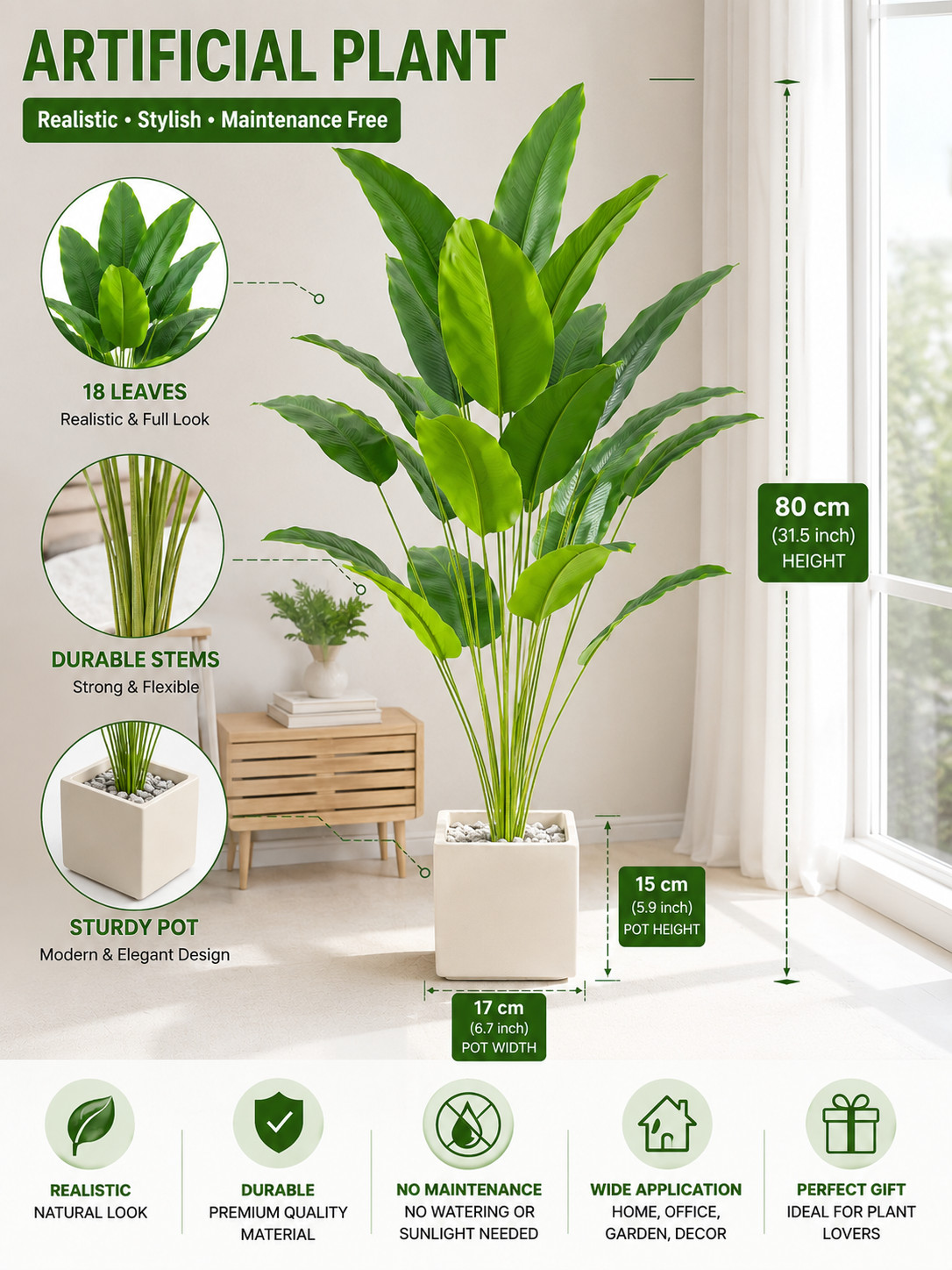 Large Artificial Tropical Plant Fake Banana Palm Tree Indoor Home Decor