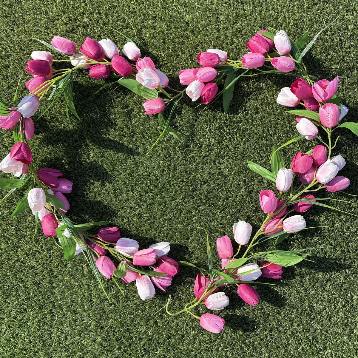 Artificial Tulip Garland，6ft Flowers Garland with Green Leaves Easter Wreath …