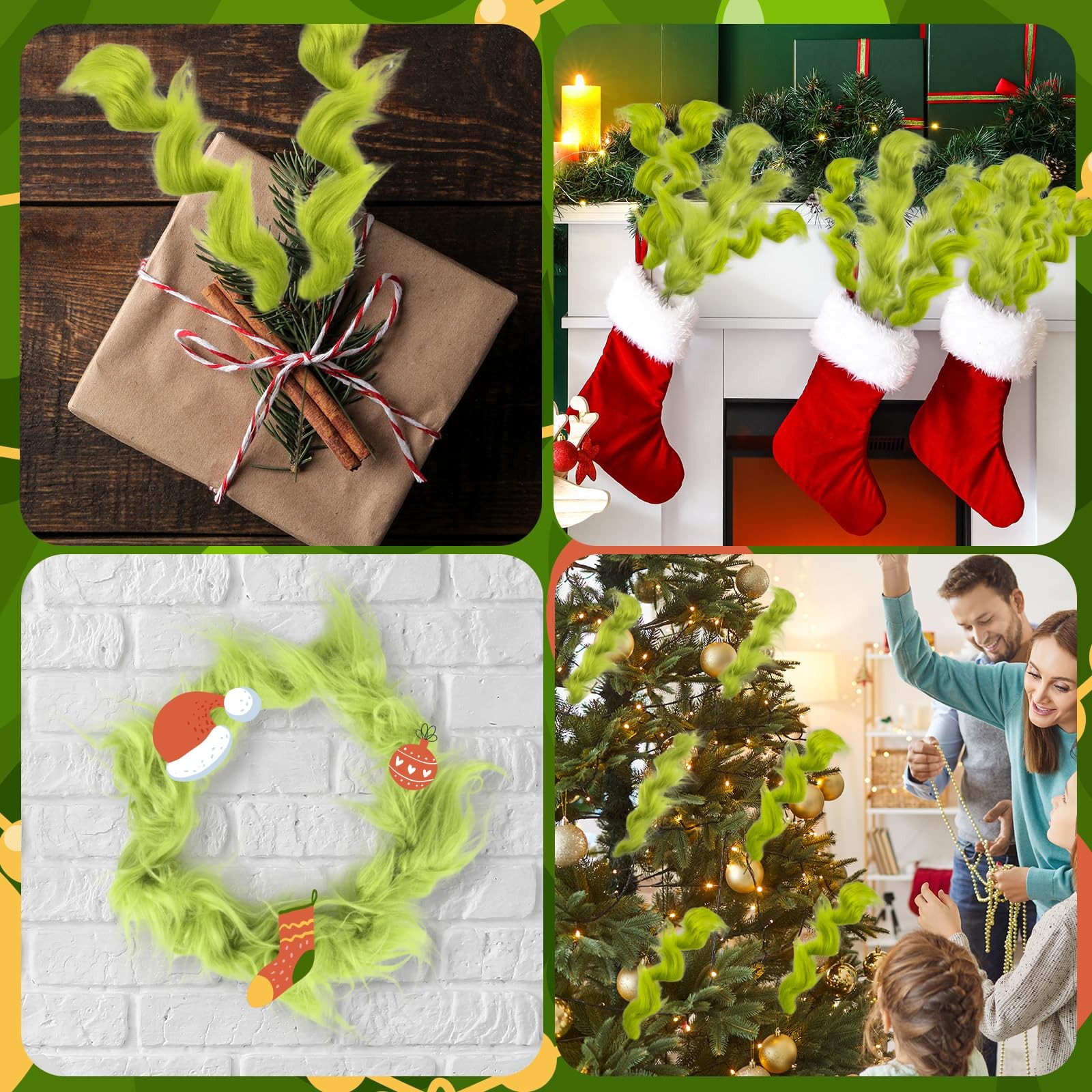 12 PCS Lime Green Furry Christmas Tree Picks Glitter Curly Candy Vase Filler
