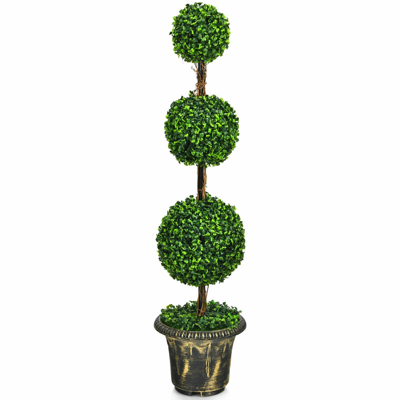 4 Ft Artificial Triple Ball Topiary Tree Greenery Plant Home Office Decoration
