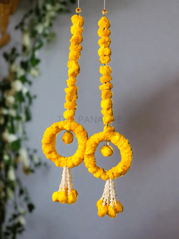 Decorative Marigold Pendulum Hangings Indian Wedding Garland 2 Piece Set