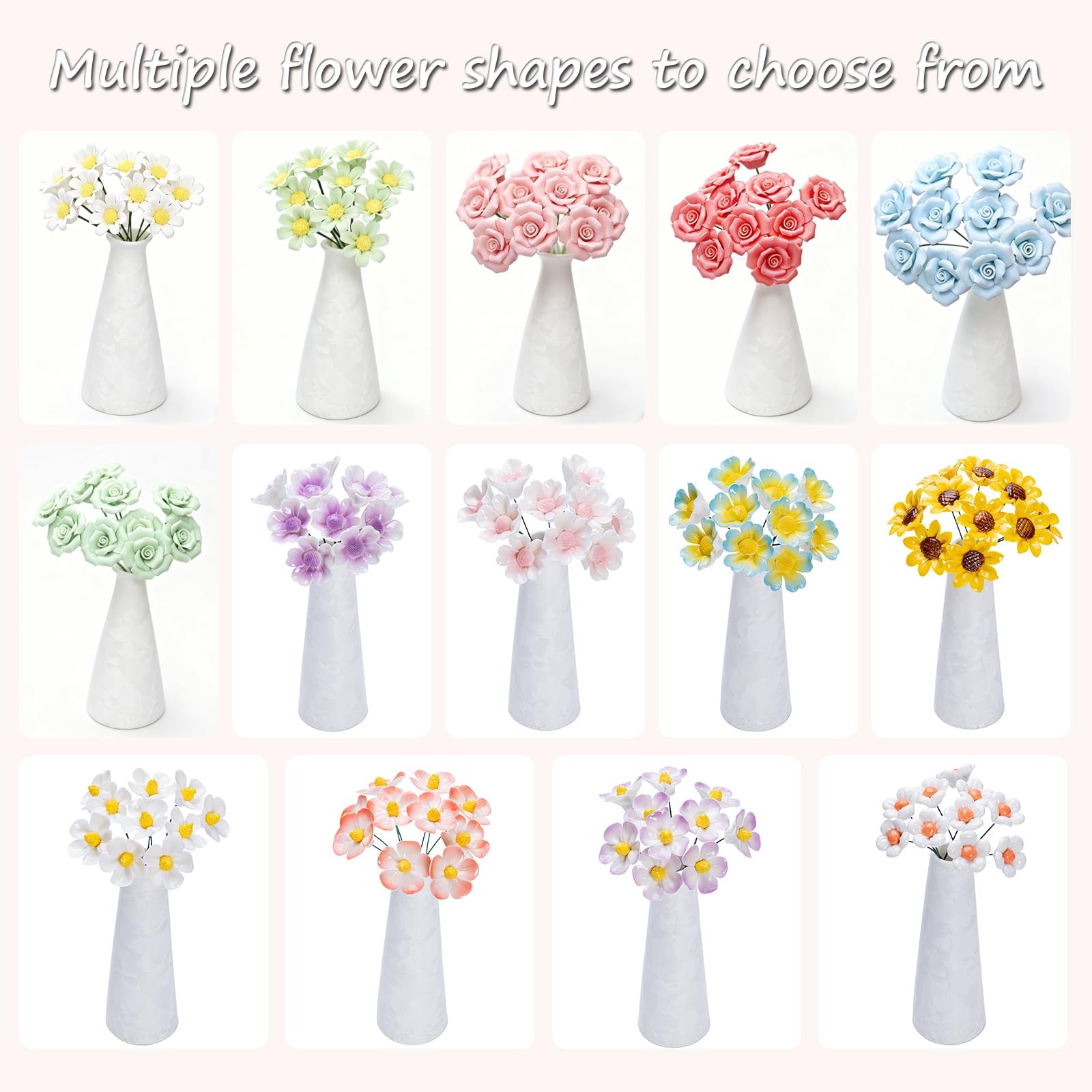 Ceramic Flower Bouquet Set of 10 Handmade Ceramic Roses Simulated Flowers Cer…