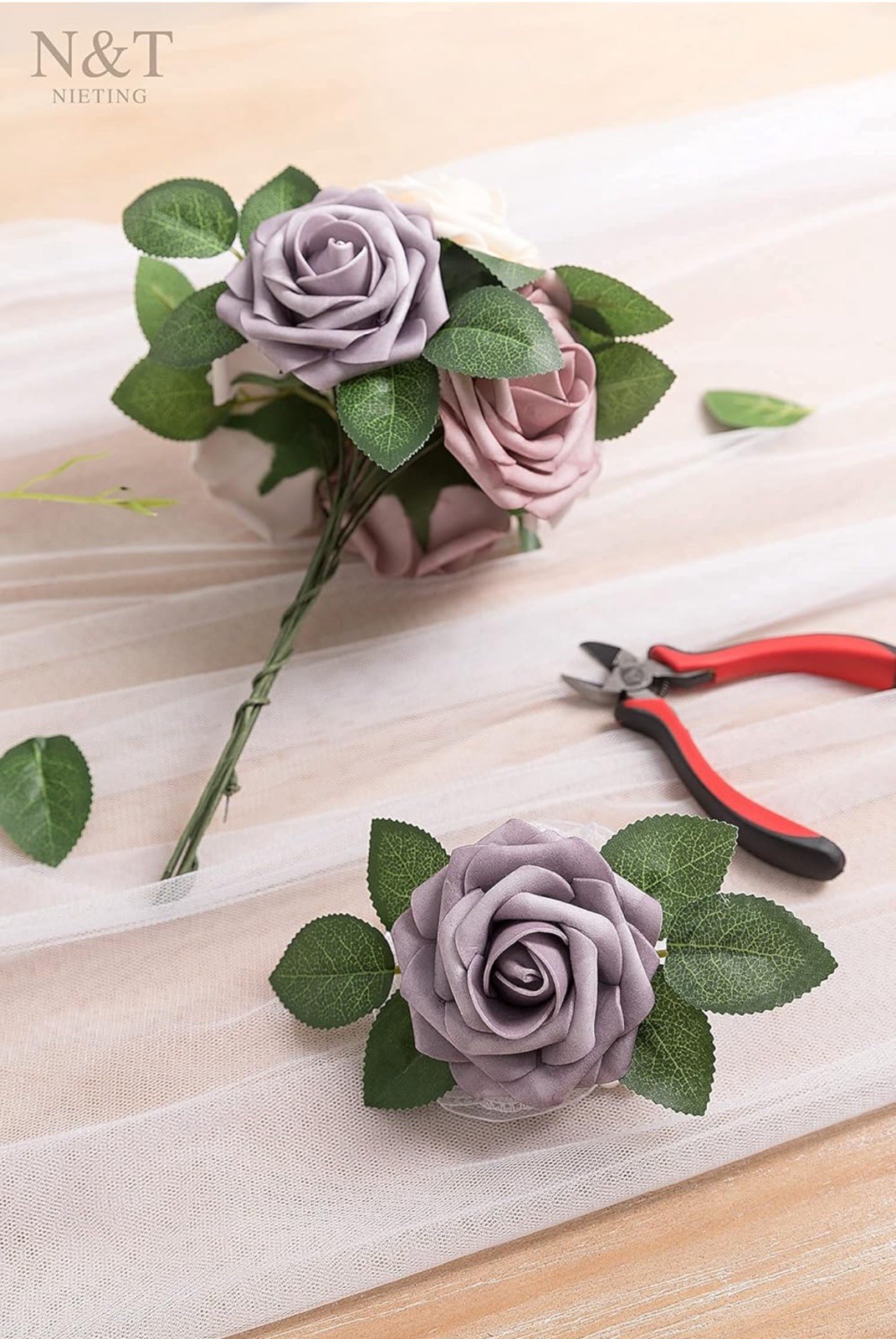 25 PCS Dusty Rose Series Artificial Roses Fake Flowers for DIY Wedding Bouquets