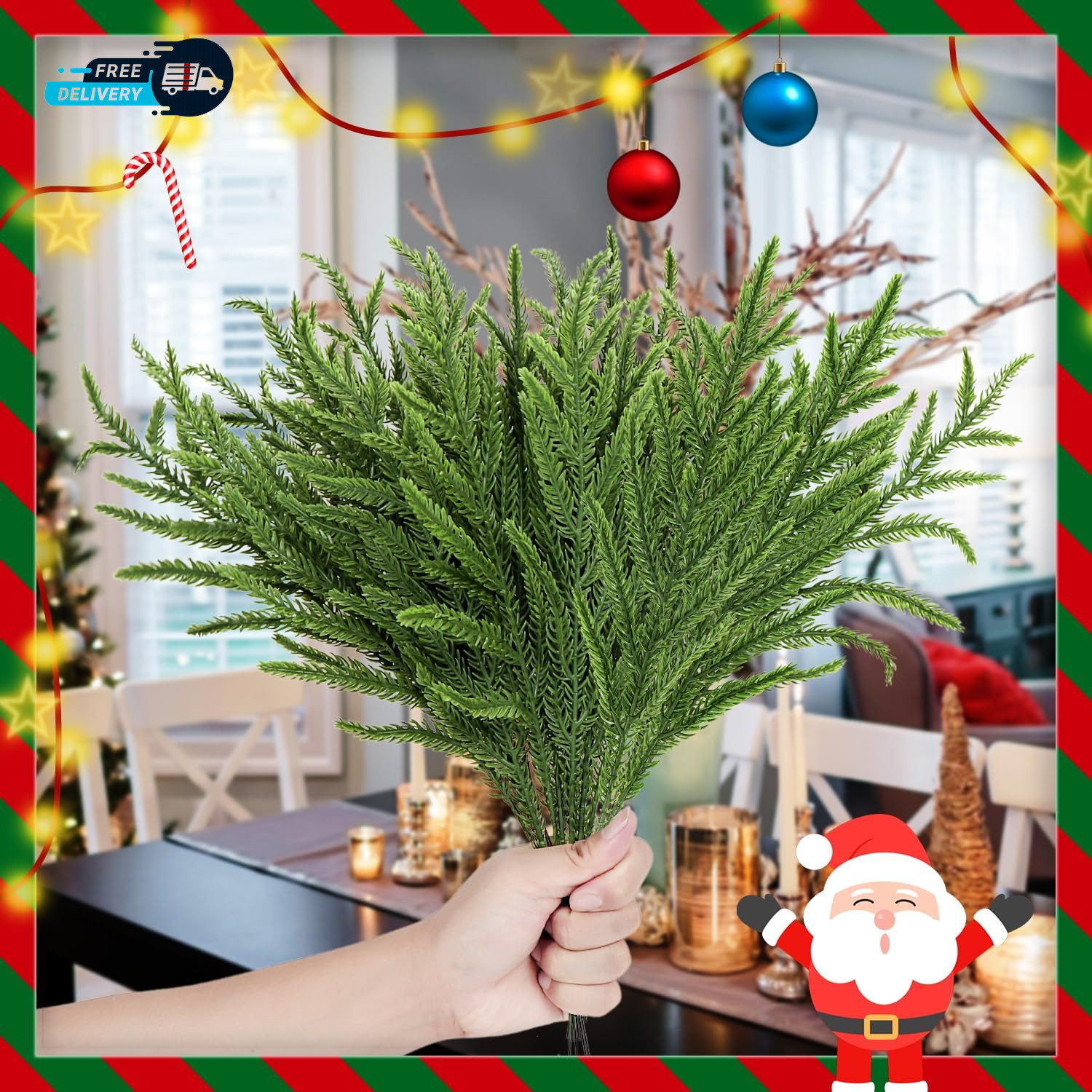 30 Pcs Christmas Real Touch Norfolk Stems 15Inch Artificial Pine Branches