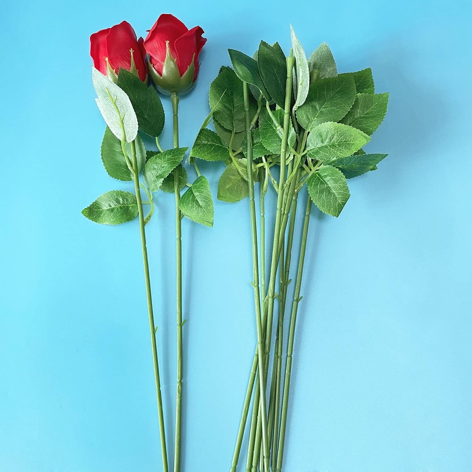 50Pcs Floral Wire Stem with Leaves Artificial Plastic Rose Floral Wire Stems DIY