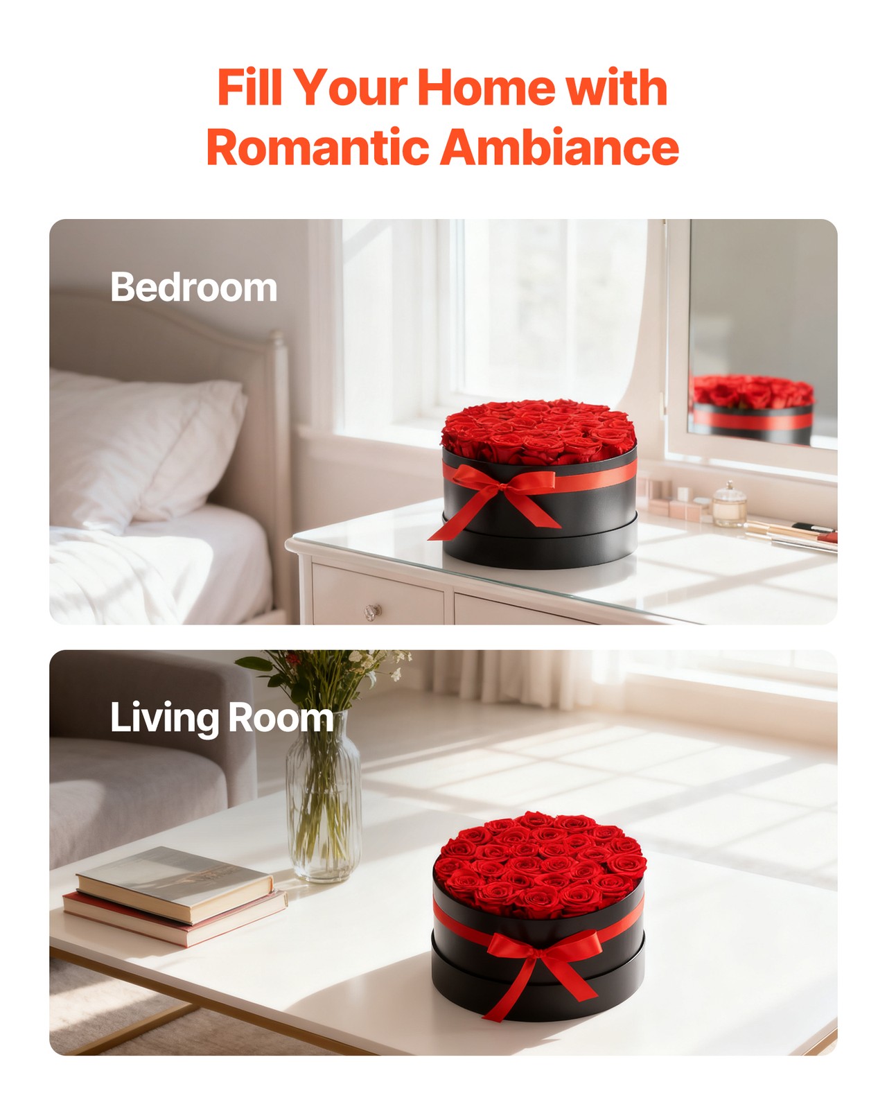 VEVOR Forever Flowers 27 Preserved Roses Round Box Eternal Bouquet Red