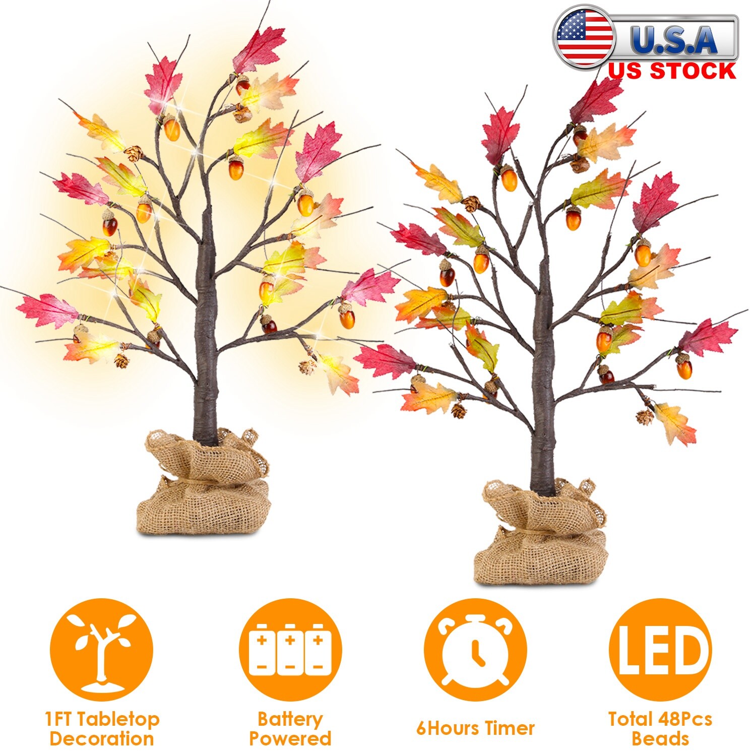 2pcs Artificial Maple Tree Battery Operated Lighted Tree Decorations with Timer