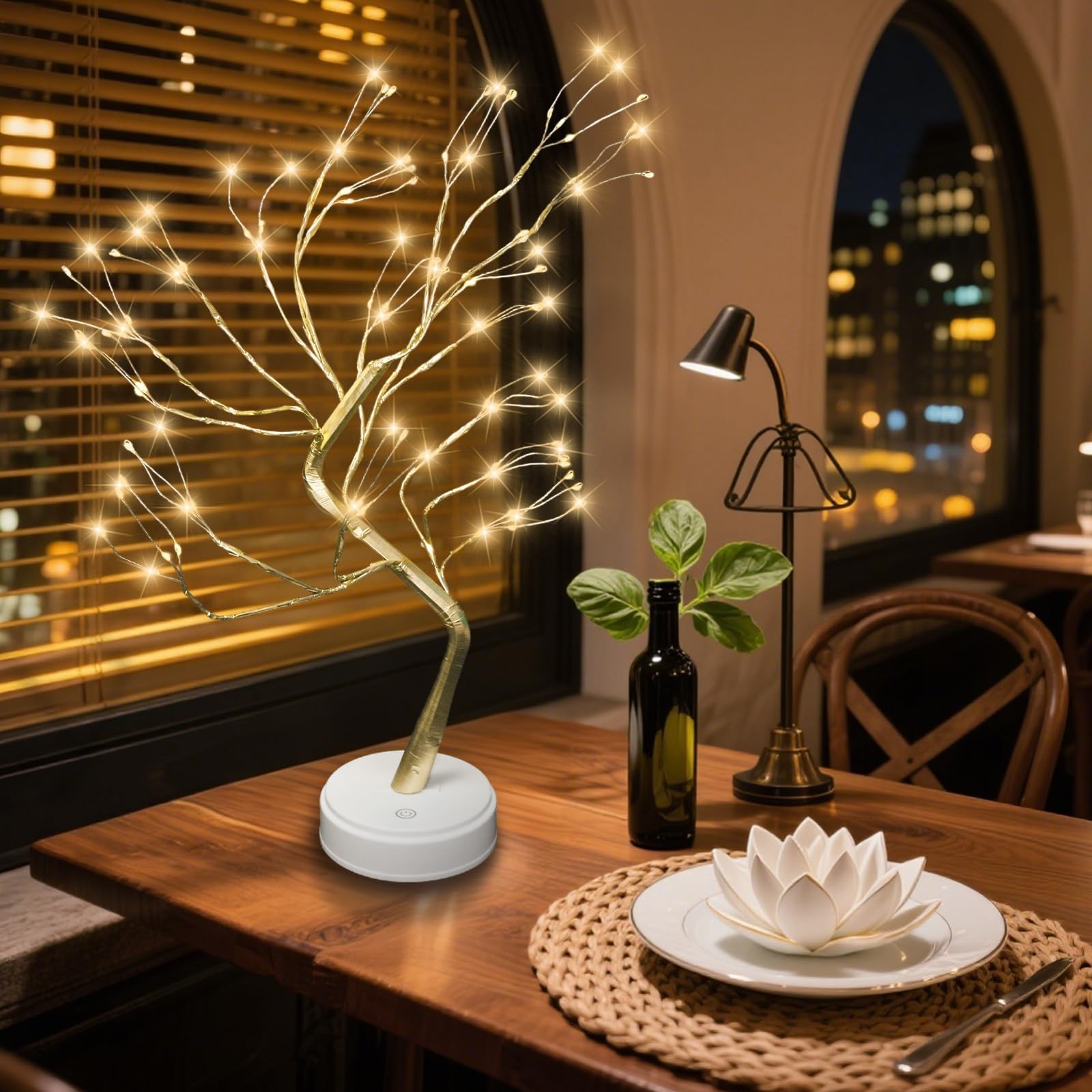 108 LED Tabletop Bonsai Tree Light Remote 8 Modes 20 Warm White Battery/USB