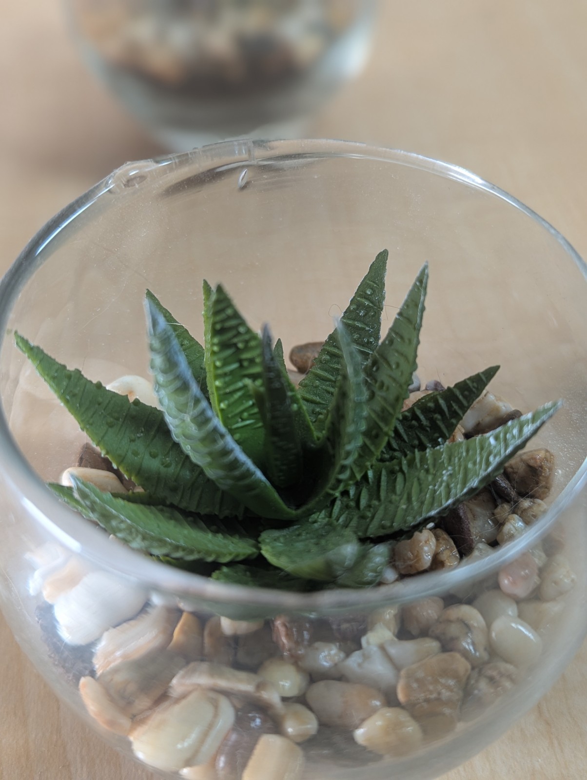 Set Of 4 Glass Bowls With Faux Succulents Pebbles Dirt 3″X3″