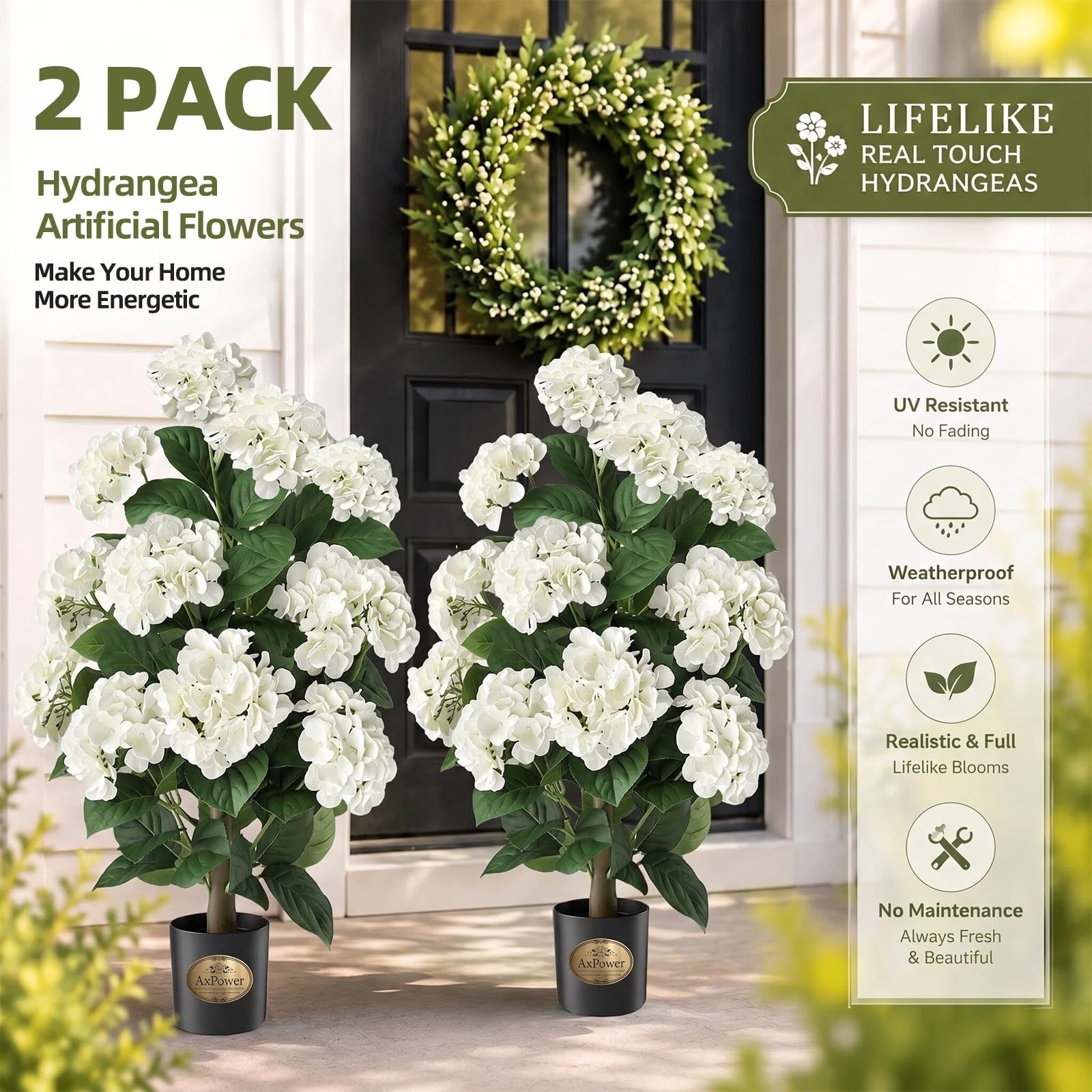 2 Pack Faux Hydrangea Trees – Realistic Artificial Flowers for Home, Wedding & O