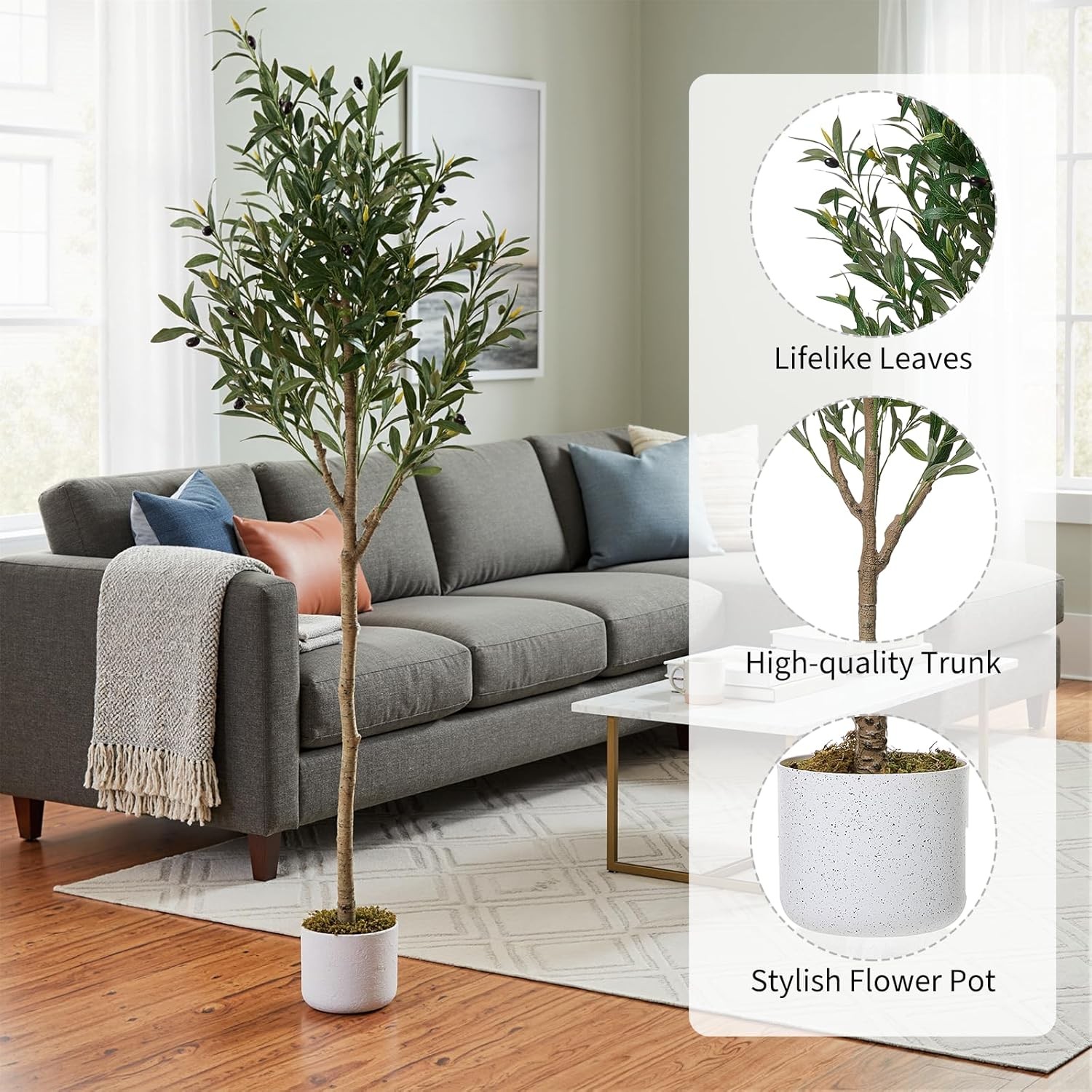 Tall Faux Olive Tree in Pot 150cm Artificial Plant with Realistic Fruit for Gift