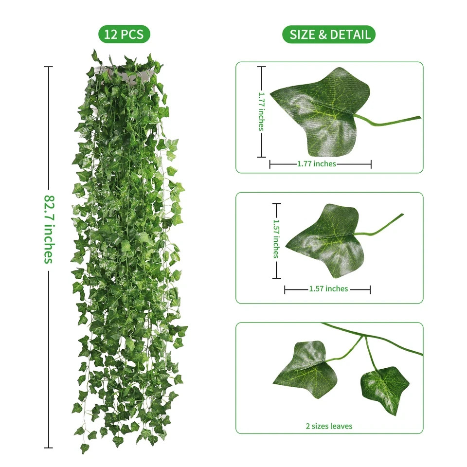 EZFLOWERY 12 Strands 84 Feet Artificial Ivy Vines Leaves, Silk Garland Fake