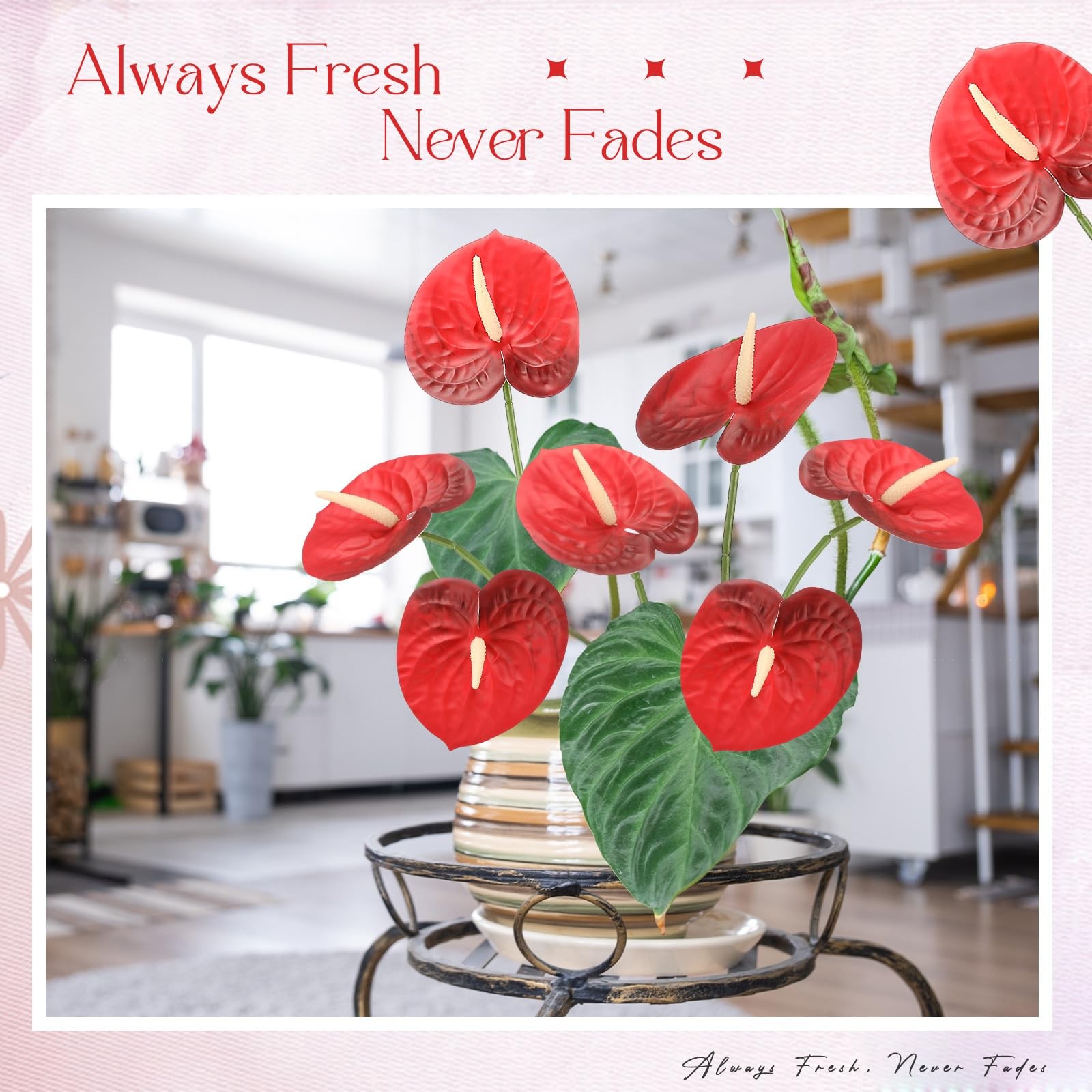 Artificial Anthurium Fake Flowers For Vase Bouquets Red Fits 23.6 Inch