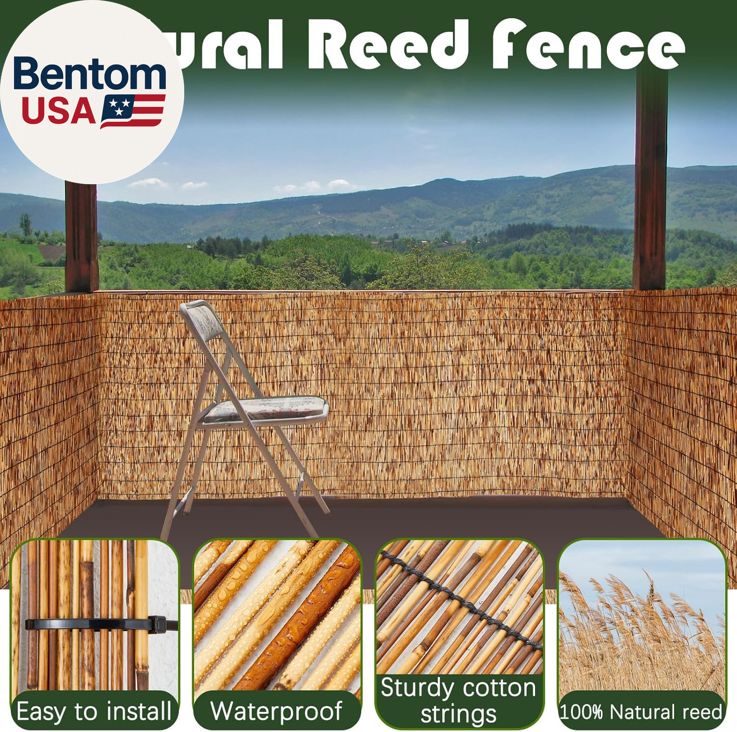 3 Pcs 3 X 16.4 Ft Reed Fence Roll, 85% Shade Bamboo Privacy Screen, Natural Deco