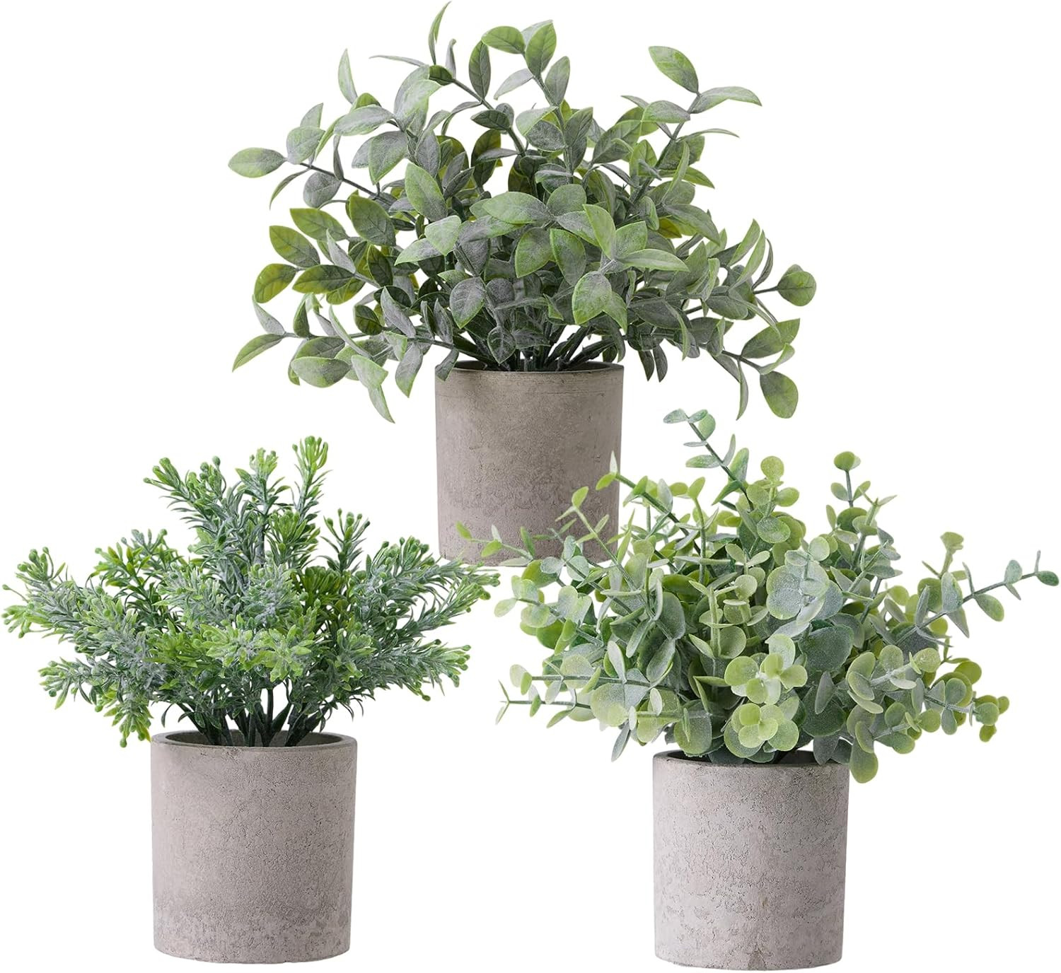 3 Pack Fake Plants Small Potted Artificial Realistic Eucalyptus | Sage Green Art