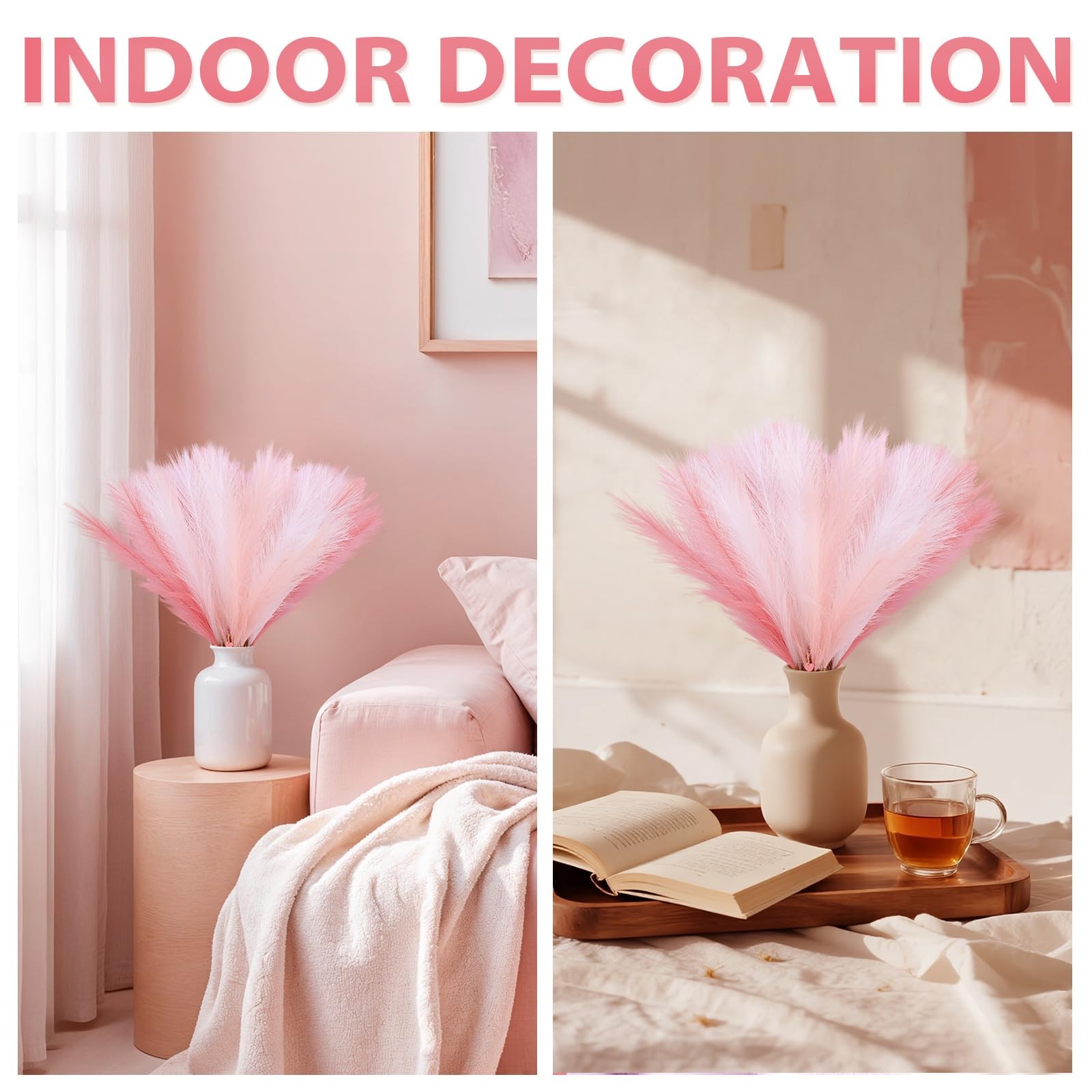 30 PCS Pampas Grass Decor 21 Inch Artificial White Pink Vase Filler