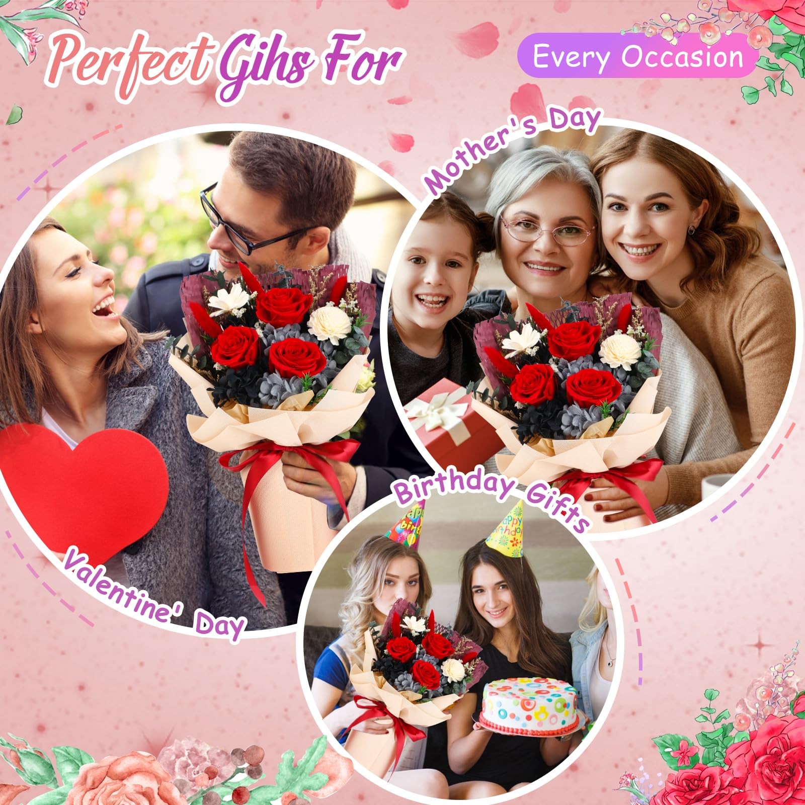 Forever Flowers Bouquets, Real Rose, Mothers Day Gift, Mom Delivery Womens