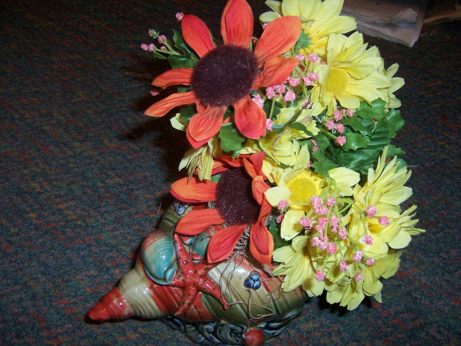 HANDMADE Fall Arrangement in Colorful Shell Planter