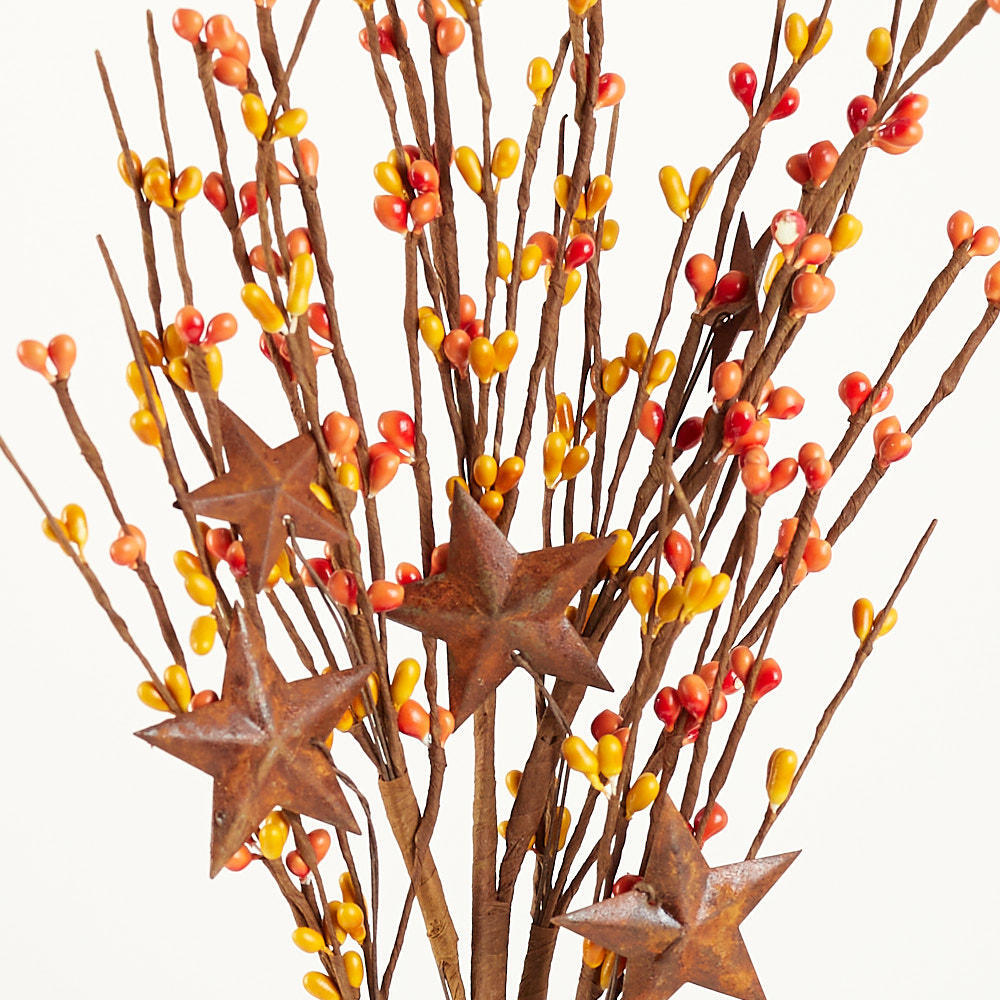 Set of 6 Orange and Yellow Pip Berry 16″ Sprays with Rusty Stars