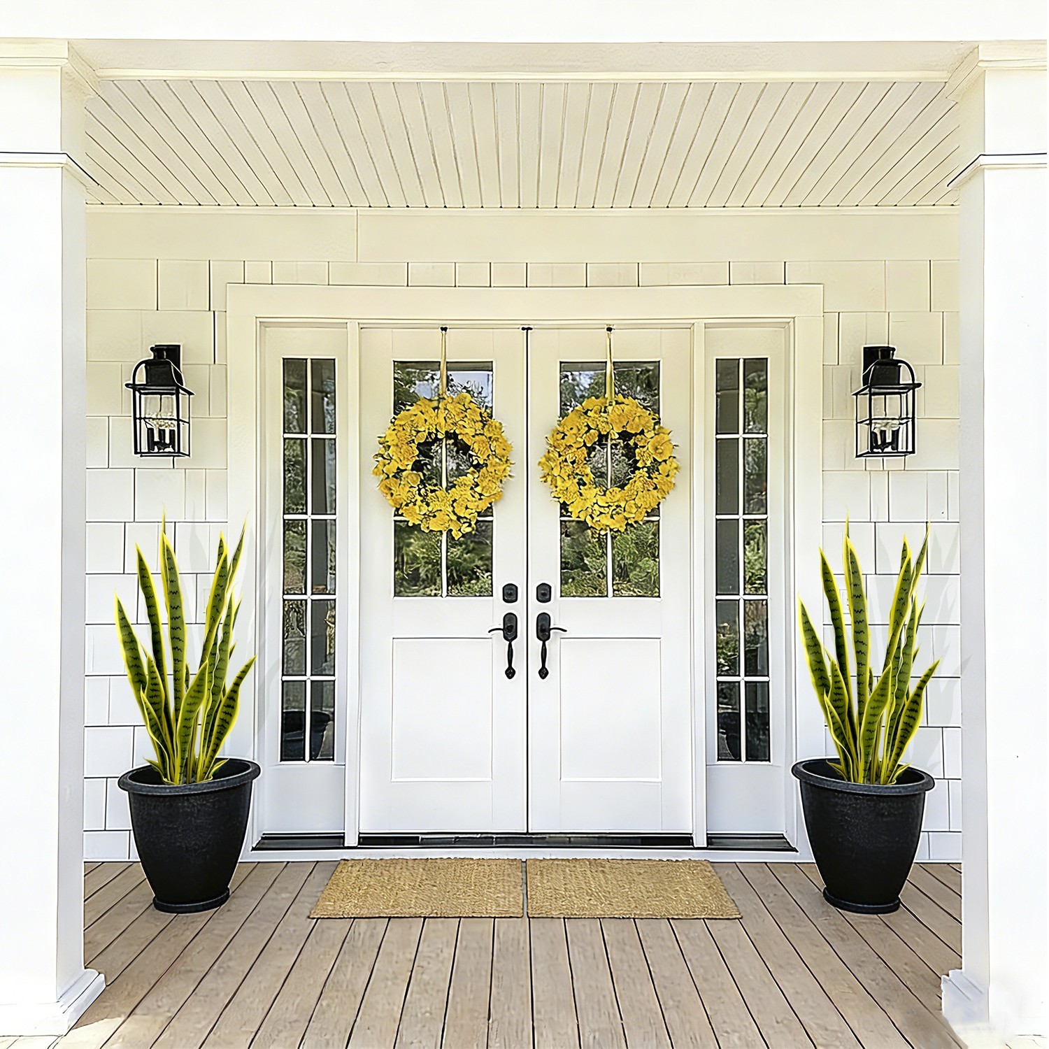 2 Pack 90cm Golden Edge Artificial Snake Plant Variegated Sansevieria for House