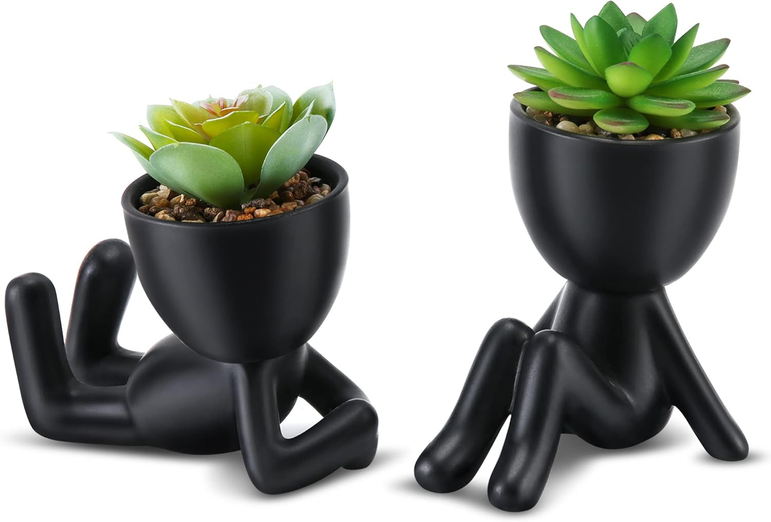 Fake Succulent, Mini Succulents Plants Artificial in Black Modern Human Shaped C