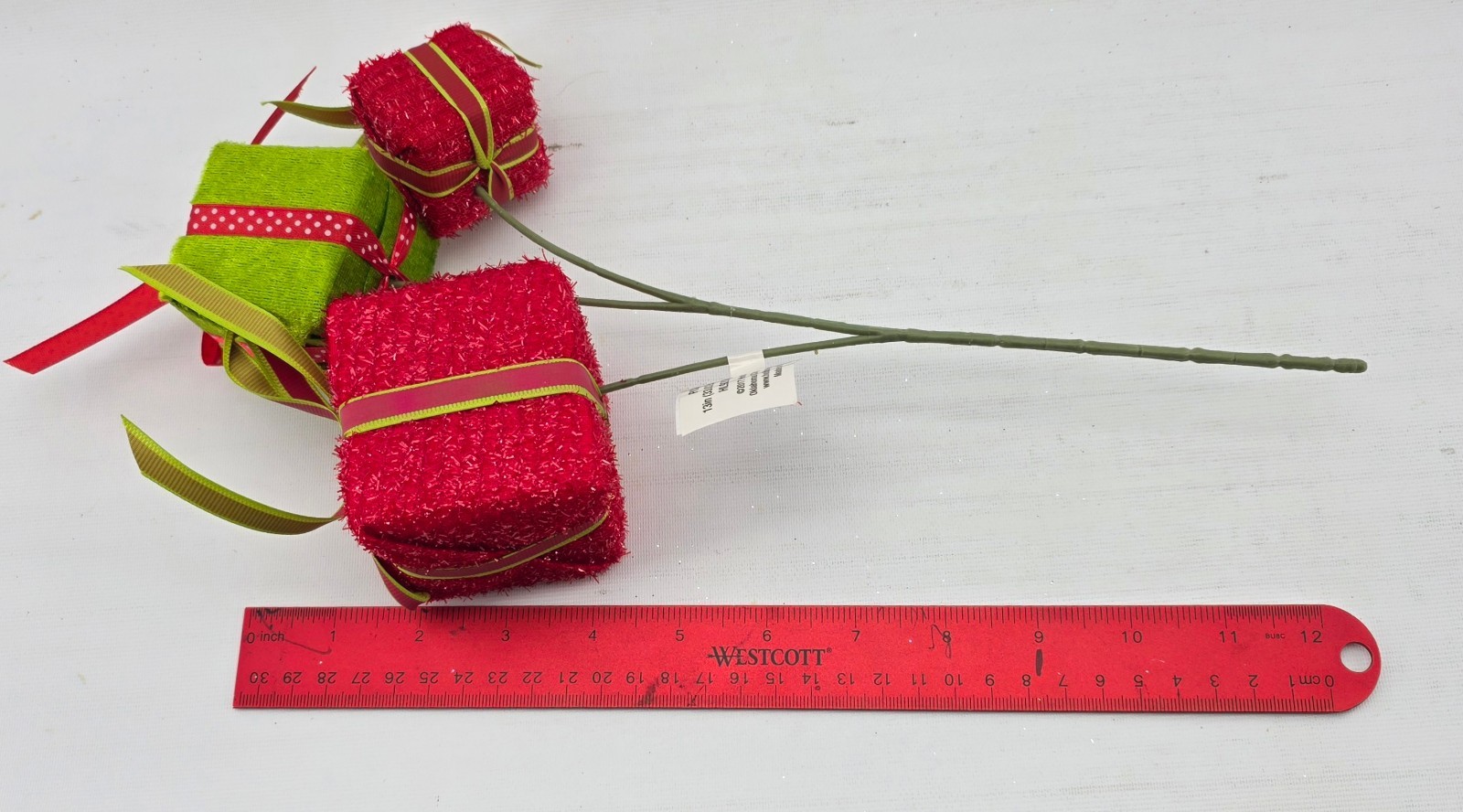 Grinch Green and Red Gift Box Picks Lot of 2 Stems 13″ Long Presents
