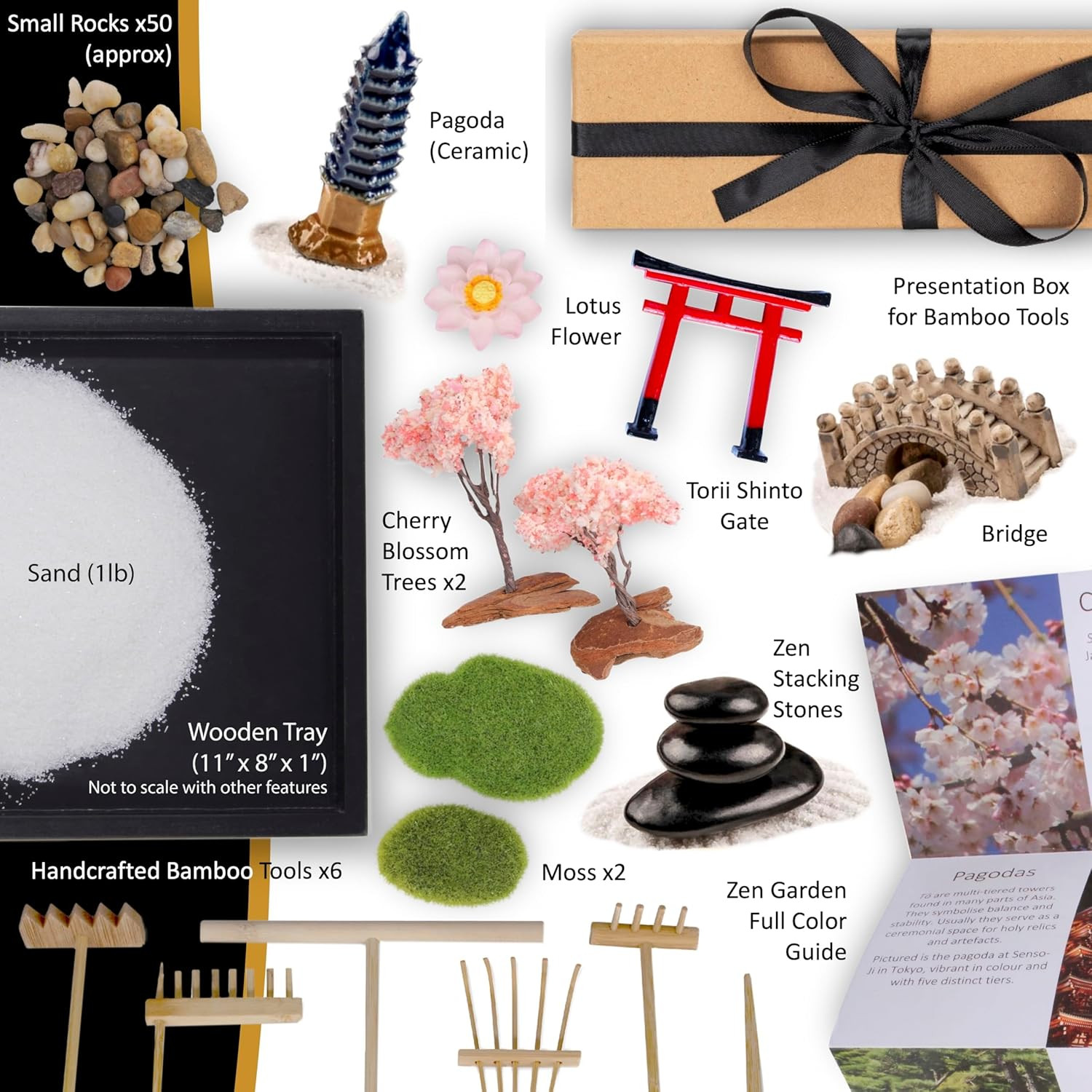 Zen Garden Kit 11X8In. Beautiful Japanese Decor Mini Rock Feature Gift Set for H