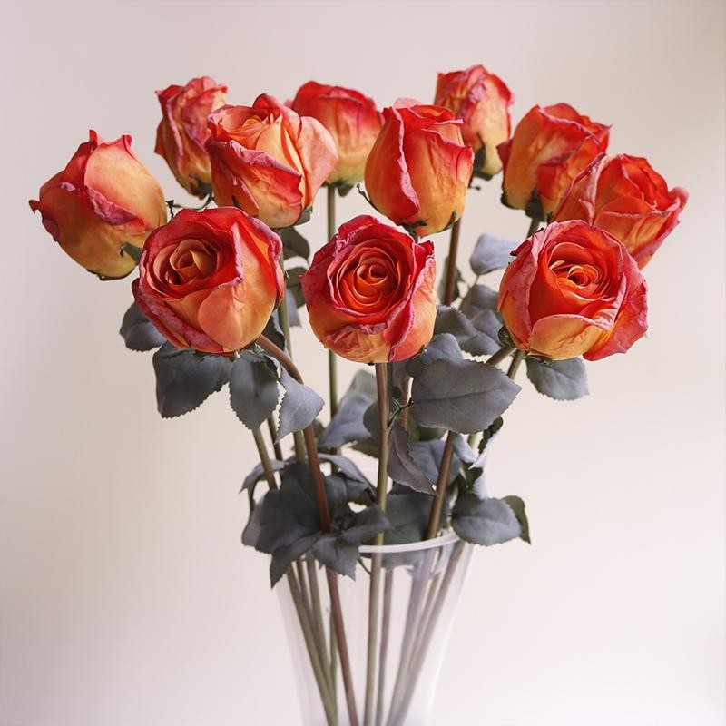 5PCS Artificial Burnt Edge Rose Buds 58cm Wedding Home Table Decor Photo Props