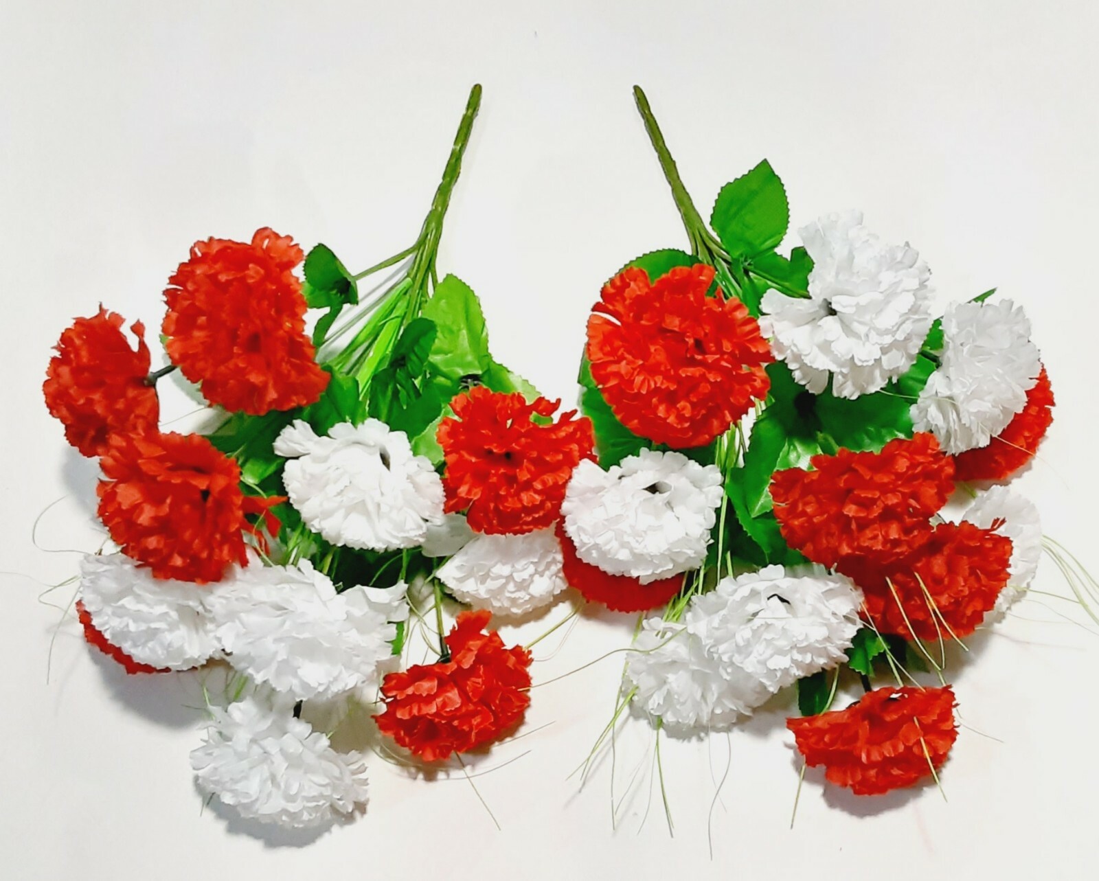 (2 pcs) Red & White Carnation 18″ Bush Faux Silk Flower Memorial In/Outdoor