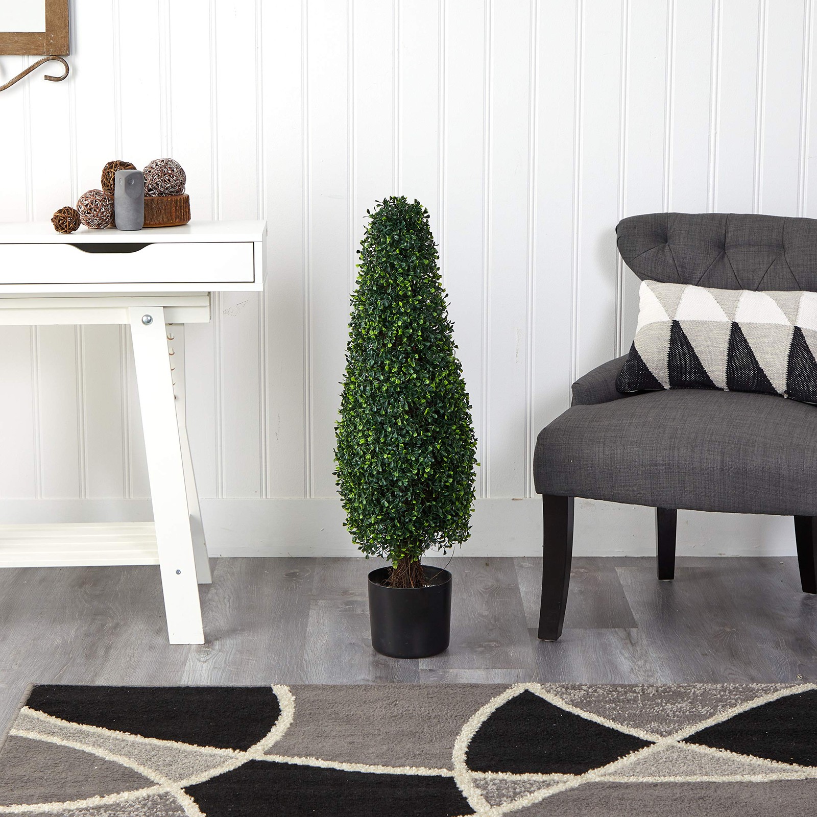 Nearly Natural 3 ft Boxwood Tower Topiary, UV Resistant Indoor/Outdoor