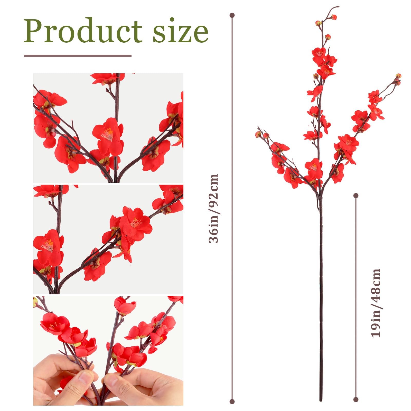 8 PCS 36in Red Cherry Blossom Branches Artificial Flowers Table Decor