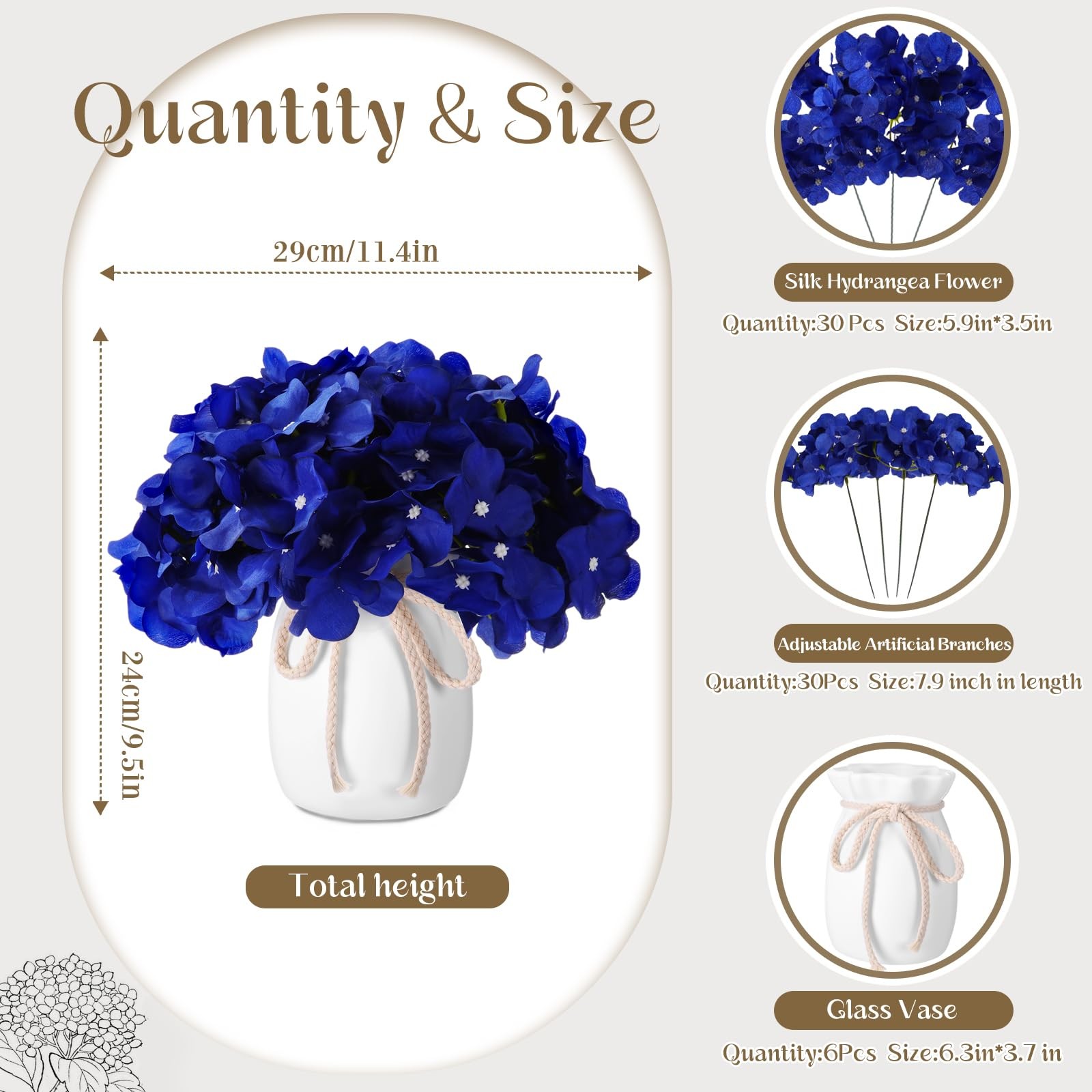 6 Set Artificial Hydrangea Flowers and Plastic Vases Set Centerpieces Table D…