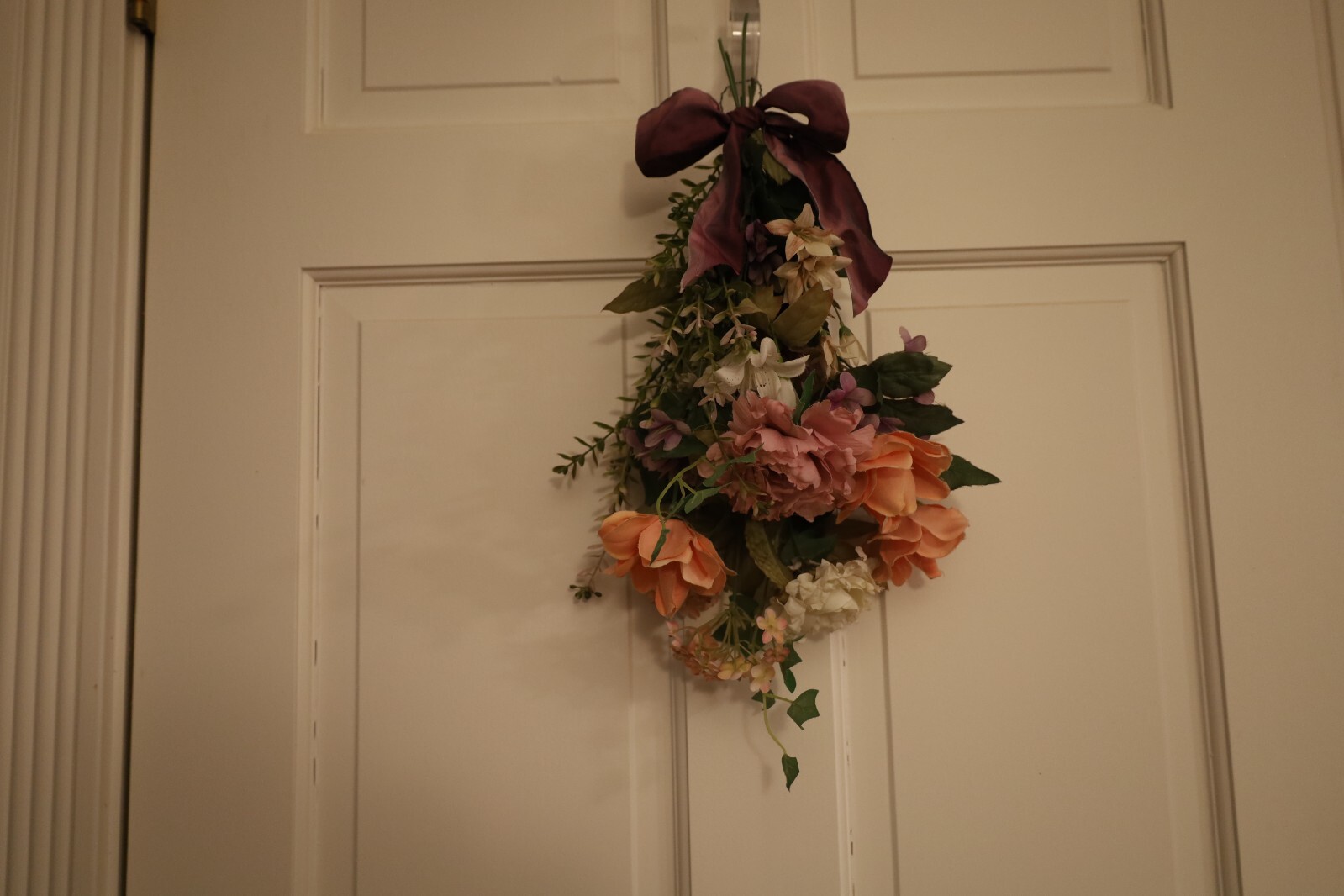 Spring Silk Floral Door Hanger or Wall Arrangement in Purples and Pinks
