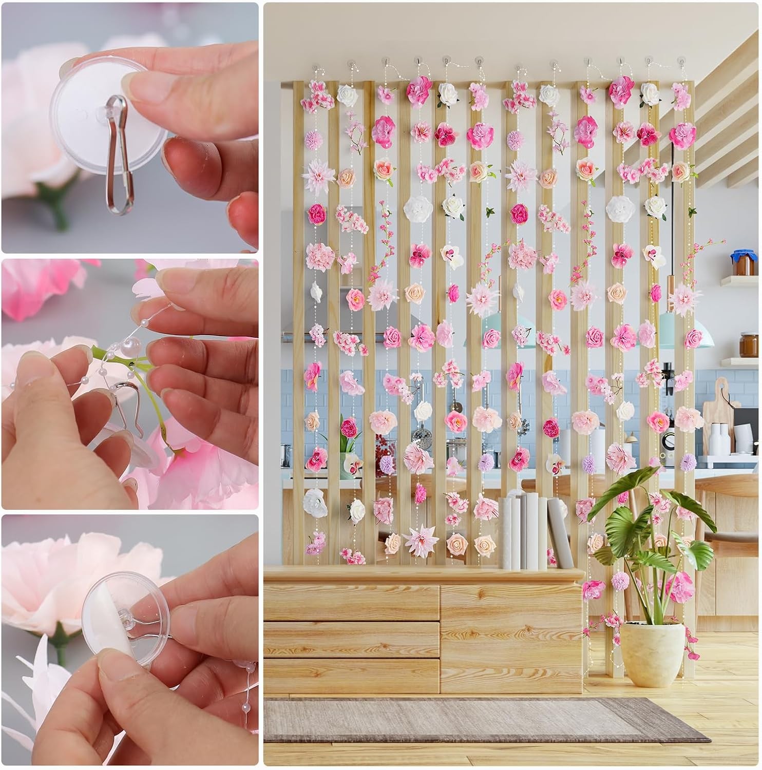 Pink Flower Garland 12PCS 96FT Artificial Hanging Vines for